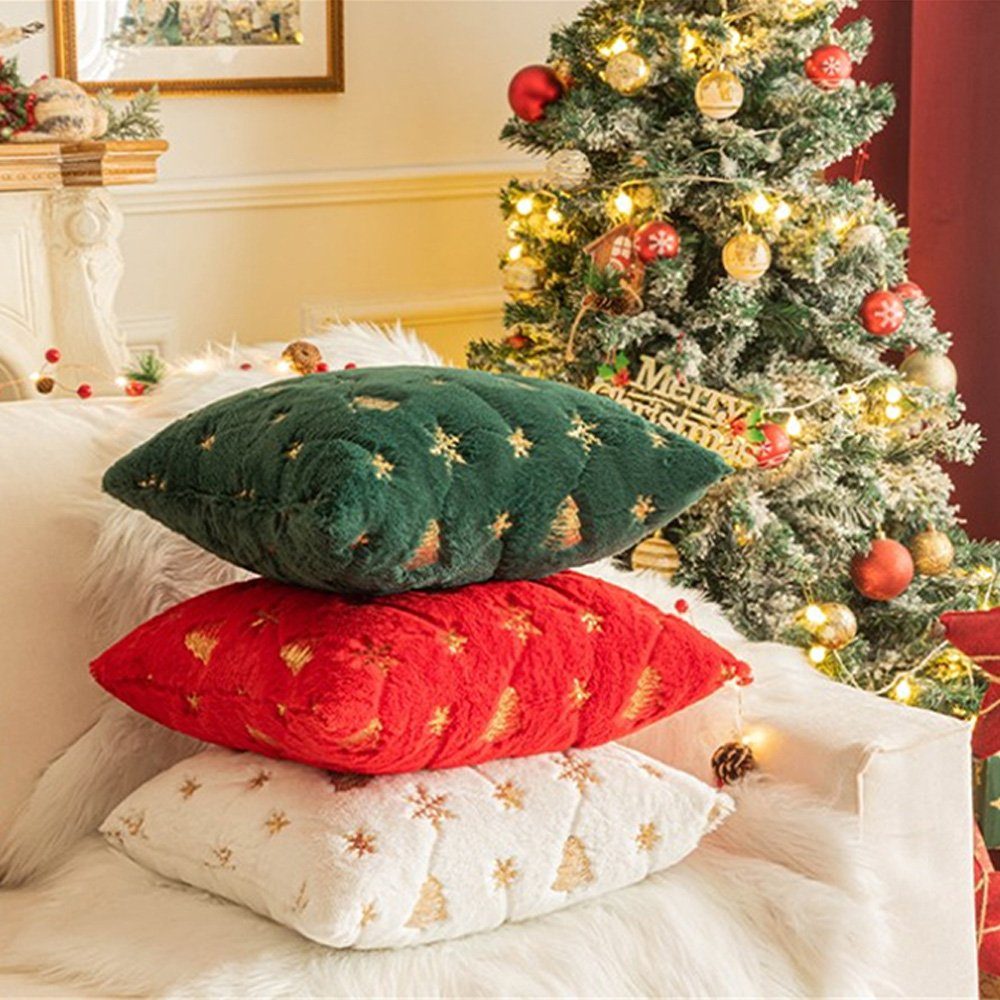 Kissenbezüge 2 Stück Weihnachten Kissenbezüge, Stück), 45×45cm (2 30×50cm, Kopfkissenbezug Rot (2 Komfortabler Stück) Kissenbezug Heißprägung, Plüsch mit Dekorative