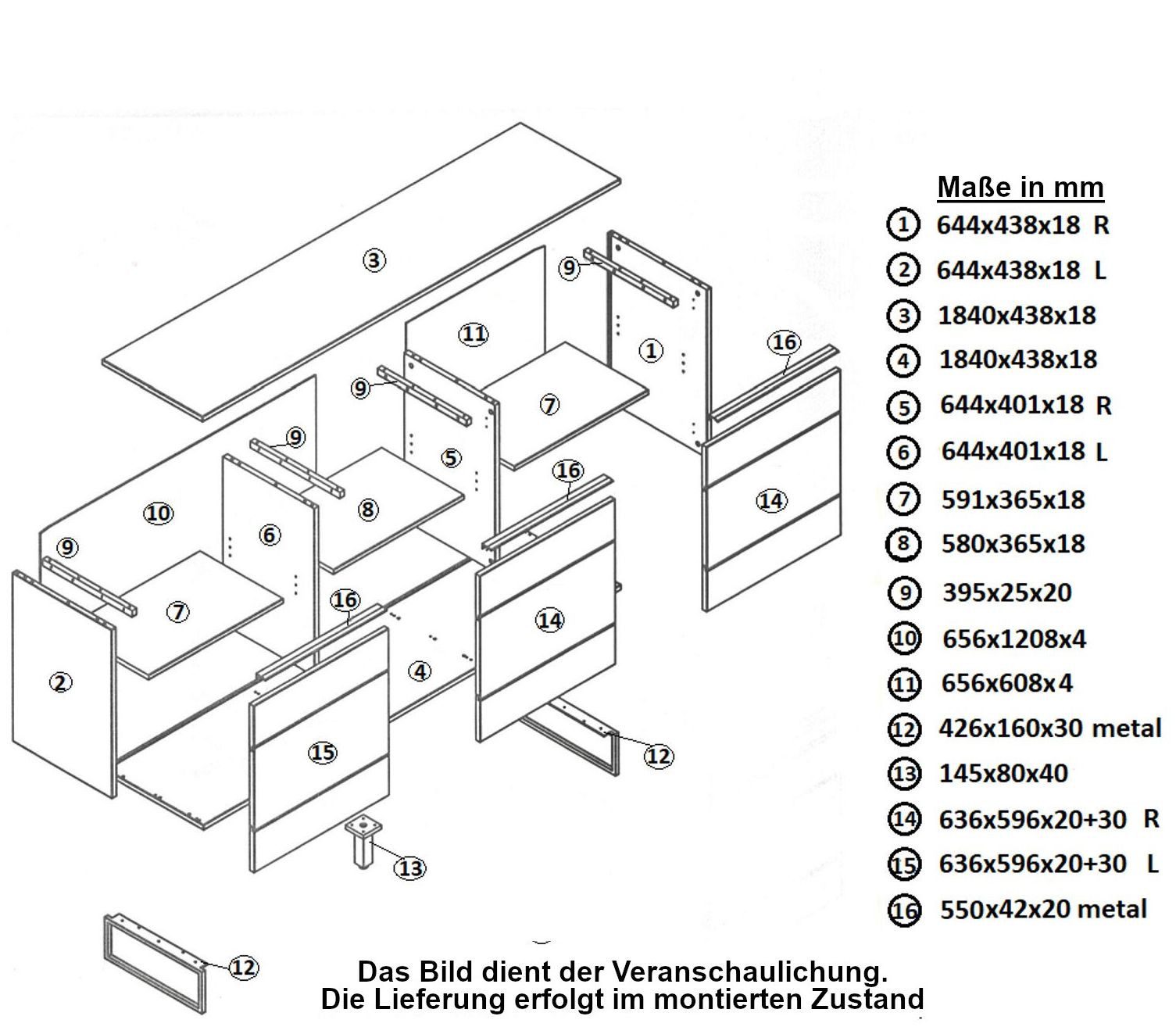 FURNARO Sideboard MONZARA, Wildeiche massiv natur geölt modern komplett montiert 185x85x44 cm