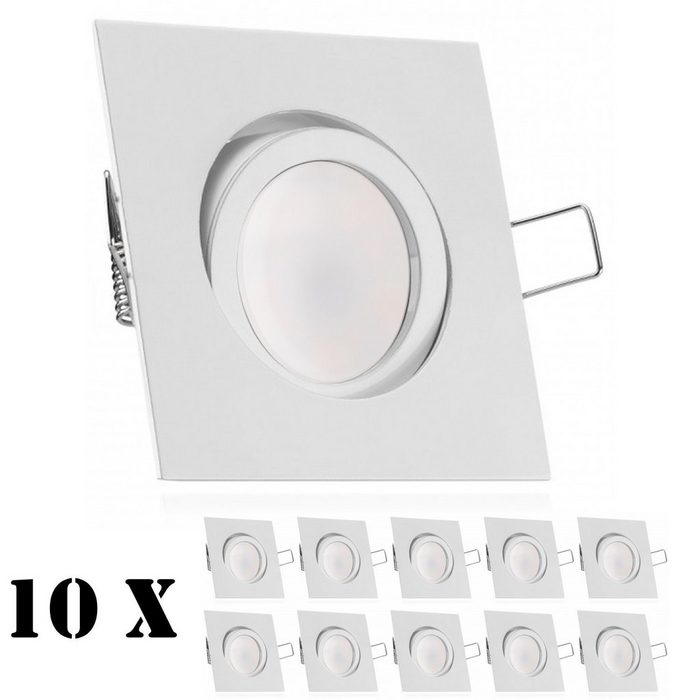 LEDANDO LED Einbaustrahler 10er LED Einbaustrahler Set extra flach in weiß mit 5W Leuchtmittel von LEDANDO - 3000K warmweiß - 120° Abstrahlwinkel - 35W Ersatz - eckig