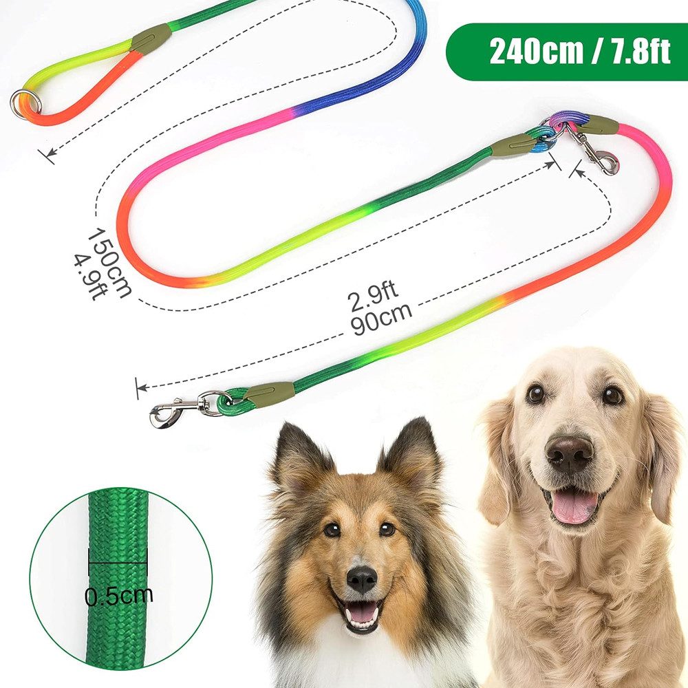 TUWENA Hundeleine Hundeleine für Mittel Große Hund(15-60kg), 2,4m Verstellbare Führleine, Handleine aus Nylon mit Reflektierend durch die Extreme Kraft bis200kg