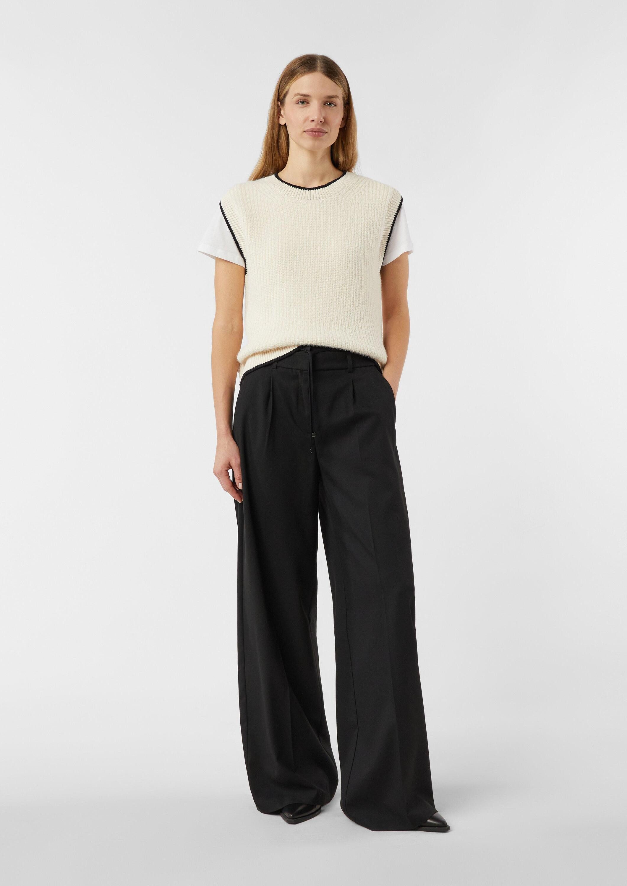 comma Chinos Hose Wide Leg-Hose mit Bundfalten und Bindedetail