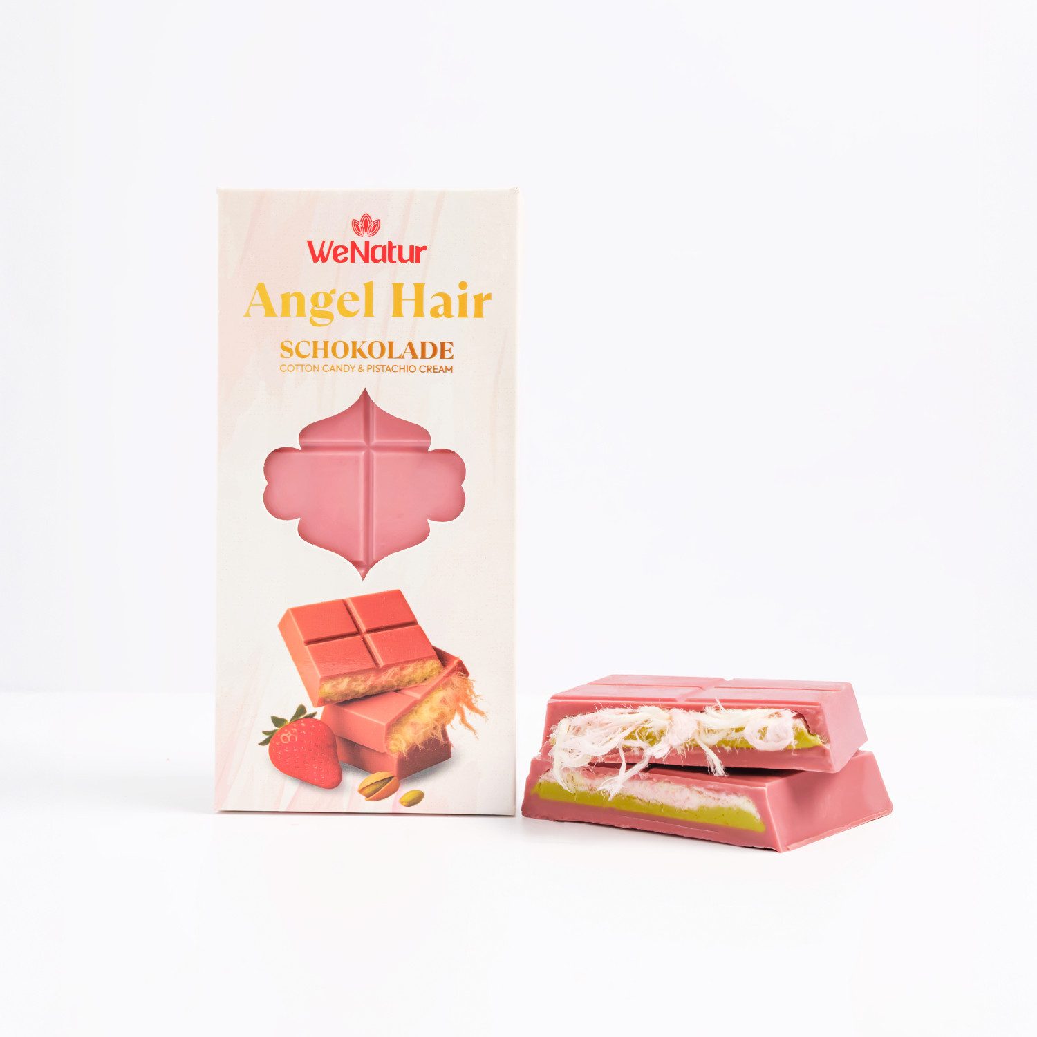 We_Natur Schokolade Schokolade-Schokolade mit Pistazien, Erdbeergeschmack, Pişmaniye 180g, 180 g