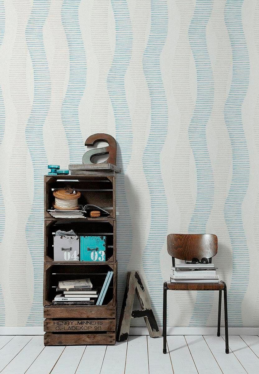 living Style, Linen walls geometrisch, weiß/blau/grau Vliestapete grafisch