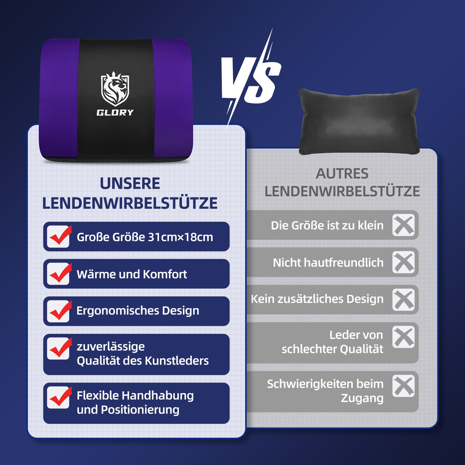 Hiazurm Gaming-Stuhl Gaming Stuhl, Bürostuhl Ergonomisch Wippfunktion bis zu 170° (Gaming Chair mit Fußstütze, 10 cm Höhenverstellung), Verstellbarem Lenden- &  – Bild 5 von 5