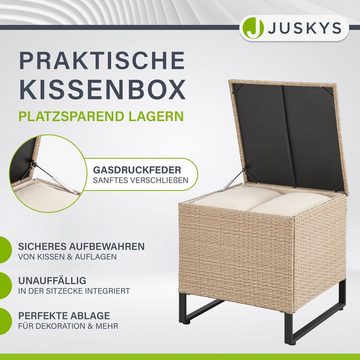 Juskys Gartenlounge-Set Santorini, (4-tlg), Polyrattan Sitzgruppe mit Beistelltisch & Auflagenbox, wetterfest