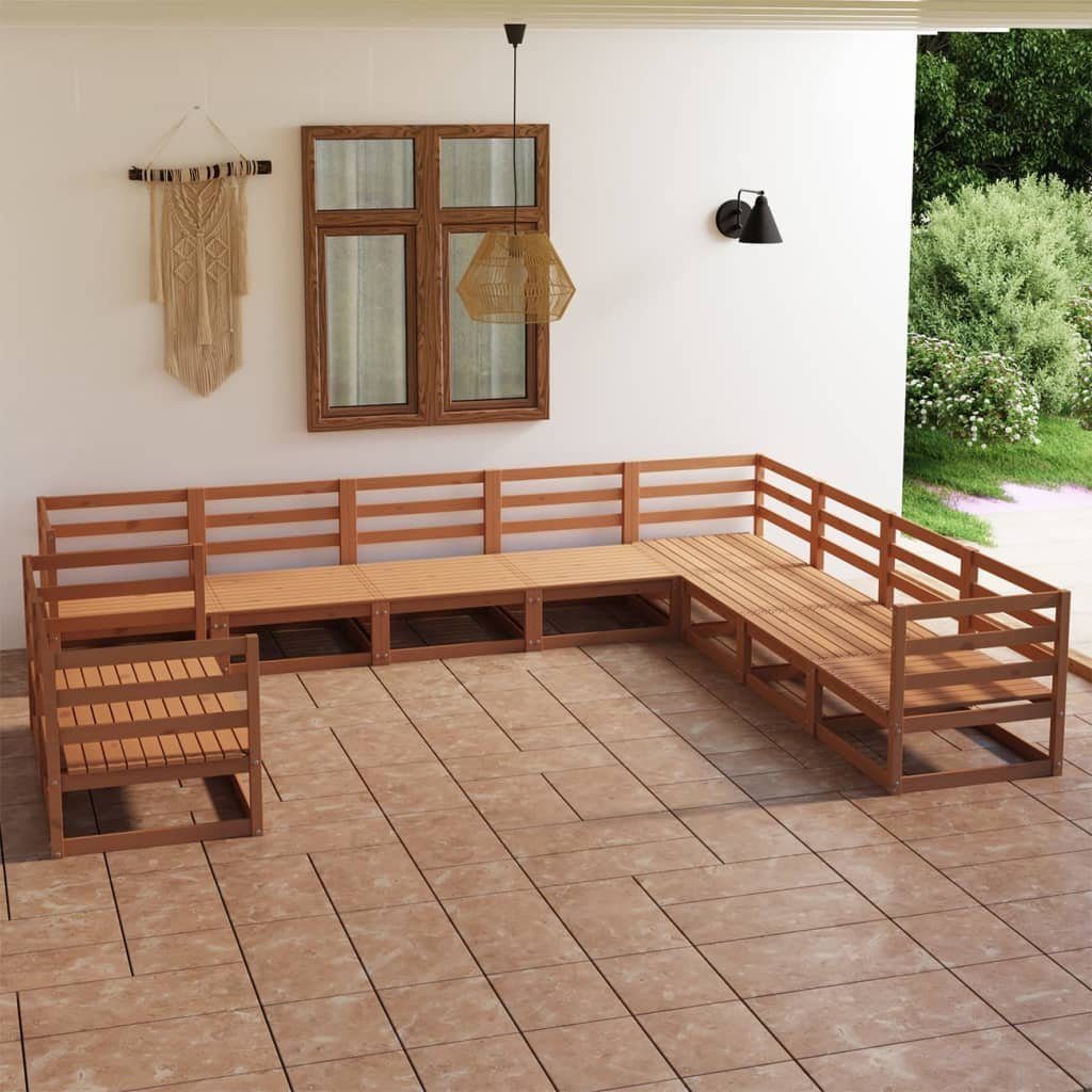 vidaXL Gartenlounge-Set 10-tlg. Garten-Lounge-Set Honigbraun Massivholz Kiefer, (1-tlg)