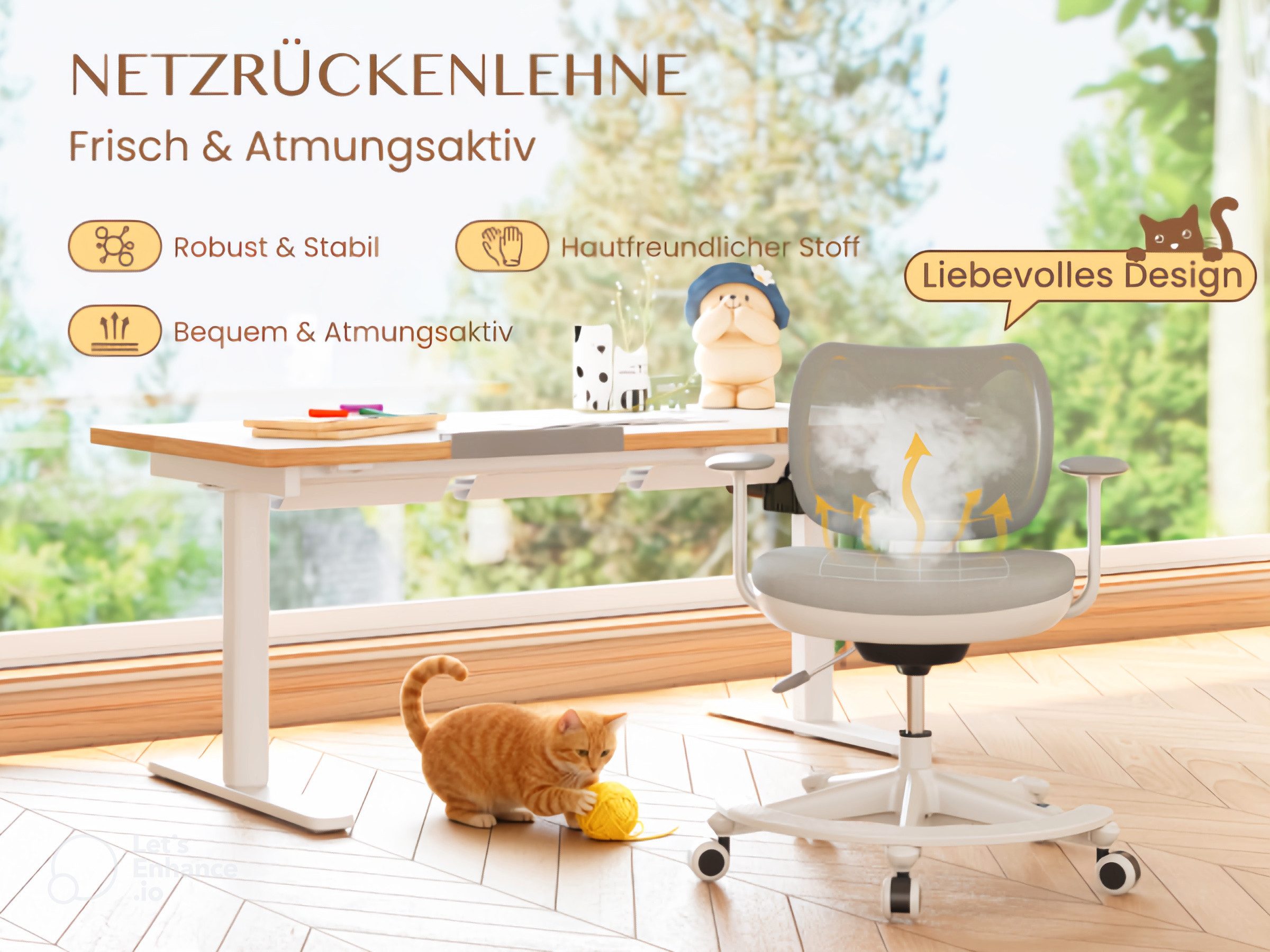 FLEXISPOT Schreibtisch Kinderschreibtisch Höhenverstellbar (mit neigbarer Tischplatte, mit LED-Höhenanzeige & 3 Speicherplätzen, MIT Haken, 16mm Abgerundete Tis – Bild 3 von 5