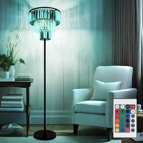 Globo LED Stehlampe, Leuchtmittel inklusive, Farbwechsel, Warmweiß, Stehleuchte Standleuchte Wohnzimmerleuchte Stehlampe Glaskristalle