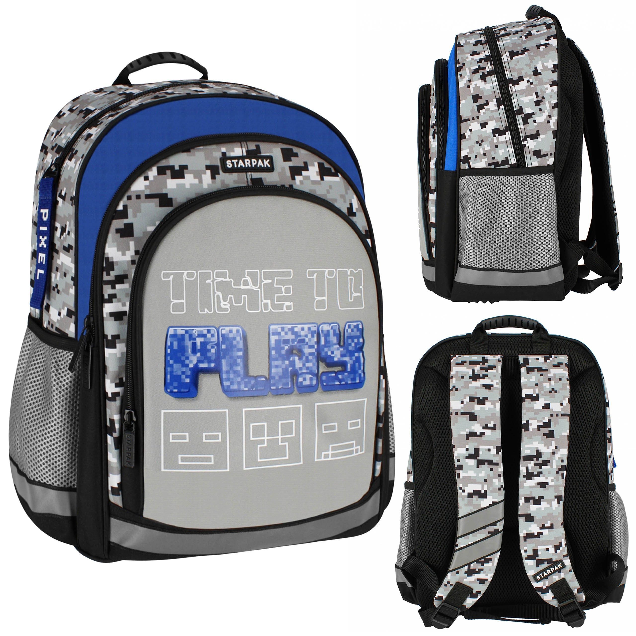 Schulrucksack Grauer Pixel Schulrucksack für Jungen, geräumig 40x29x20cm, gepolstert