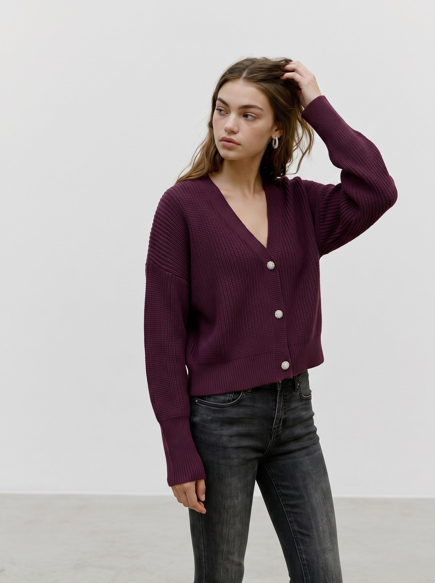 Vero Moda Strickjacke VMLEALIGHT LS V-NECK JEWEL CARDIGAN NOOS Kunstfaser, regular fit