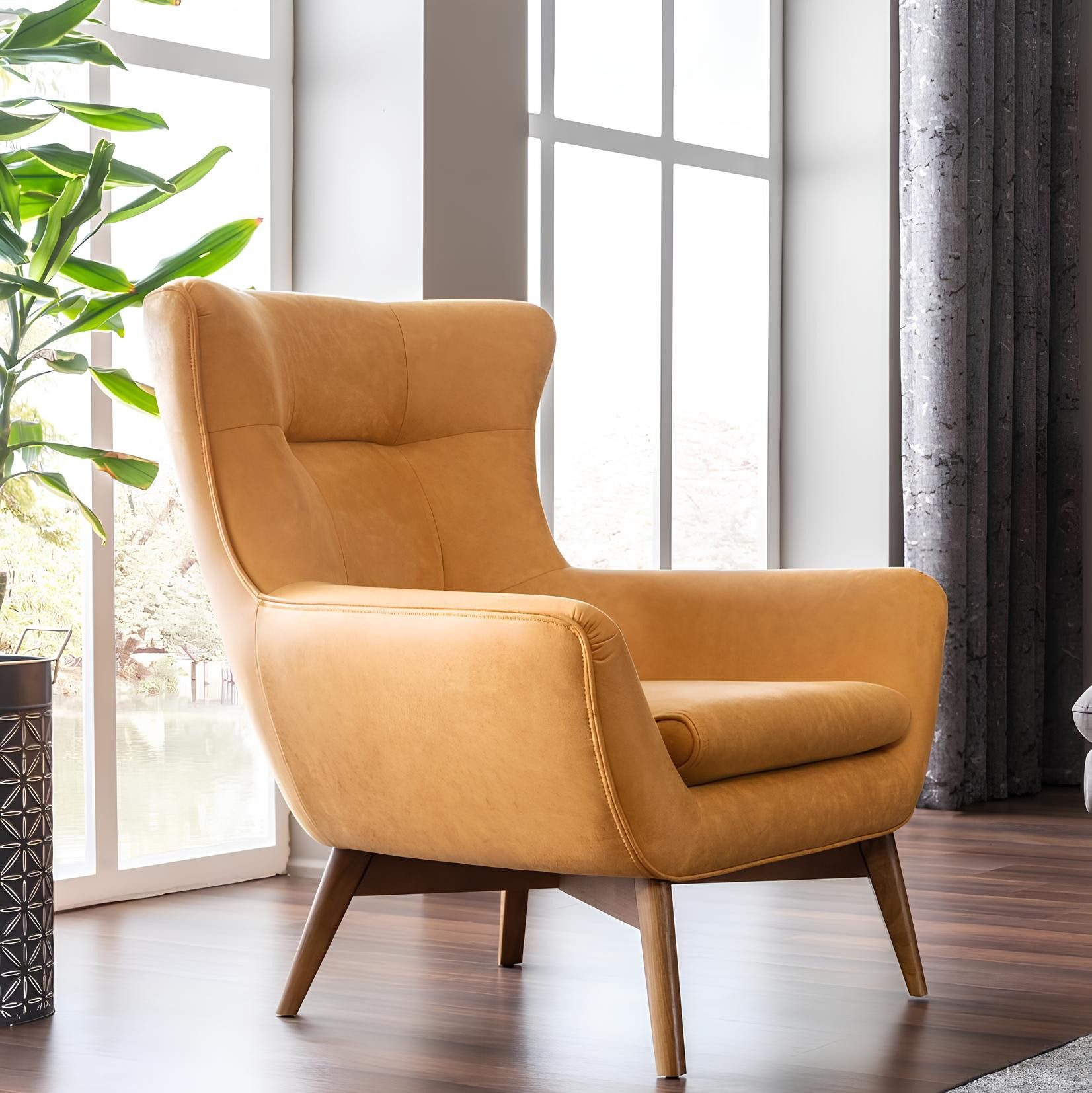 JVmoebel Ohrensessel Moderner Ohrensessel im Cocktailsessel-Stil, Gelb, Kunstleder, bequem (Packung, Moderner Ohrensessel im Cocktailsessel-Stil Gelb), Made in Europa