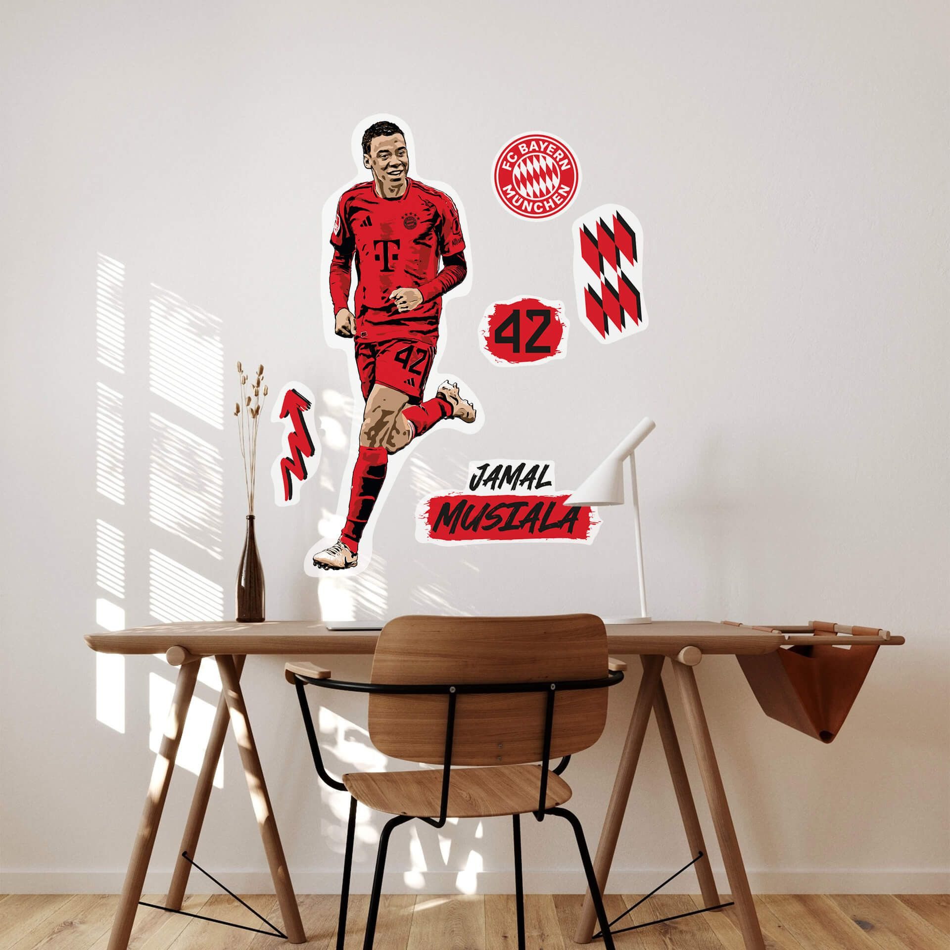 FC Bayern München Wandsticker FC Bayern München Fußball Изображения selbstklebend Logo Trikot 2025, Jamal Musiala, Kimmich, Müller, Palhinha, Neuer