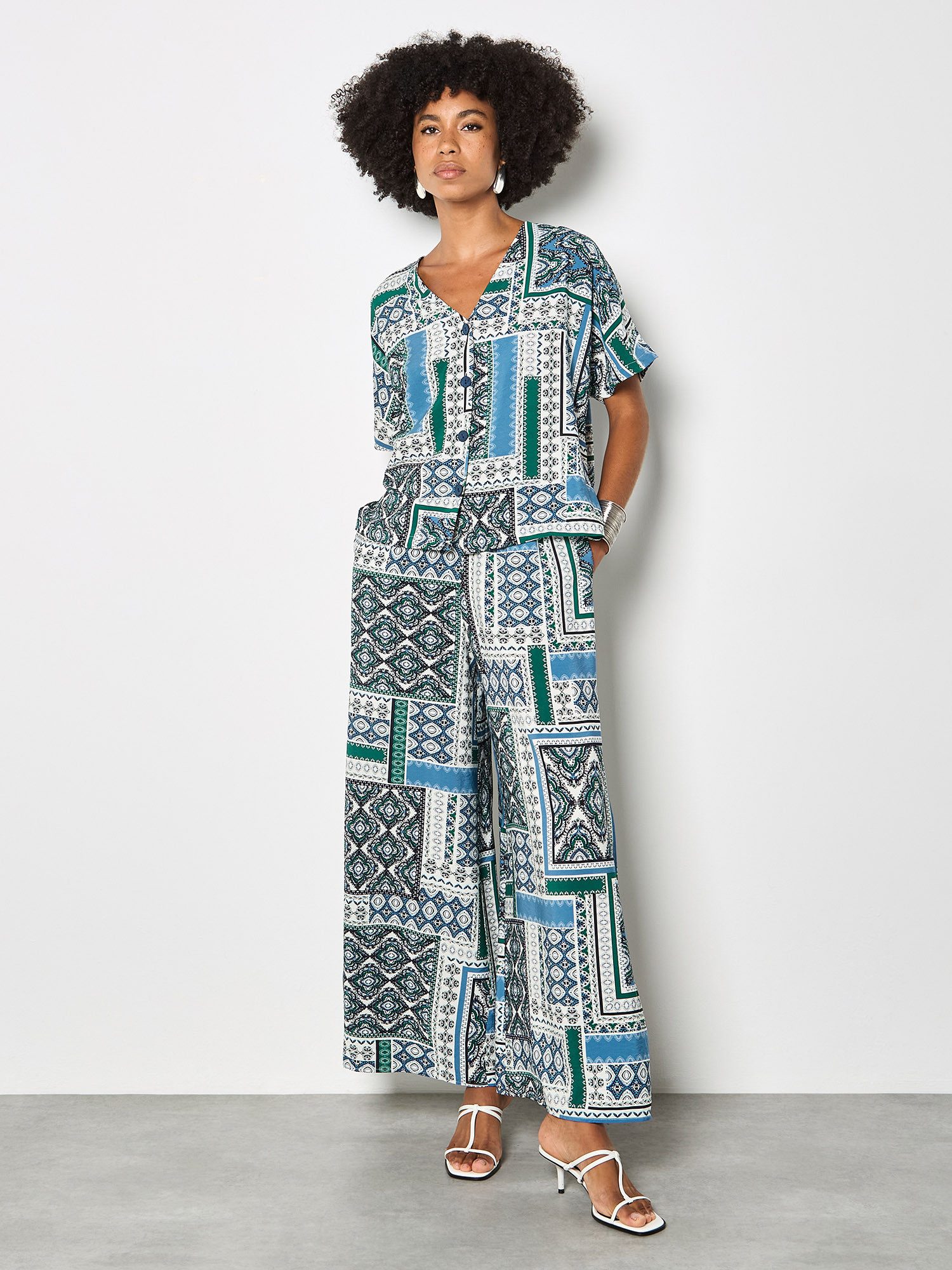 Apricot Palazzohose Folk Patchwork-Hose mit weitem Bein Gemustert