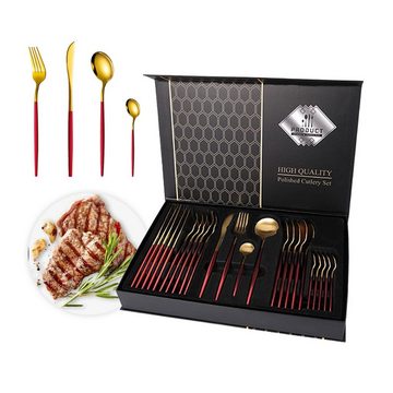 CALIYO Einwegbesteck-Set 24 Teilig Griff Edelstahl Messer Gabel Löffel Geschirrset Set, Gabel Löffel Geschirrset Set Spülmaschinenfest.