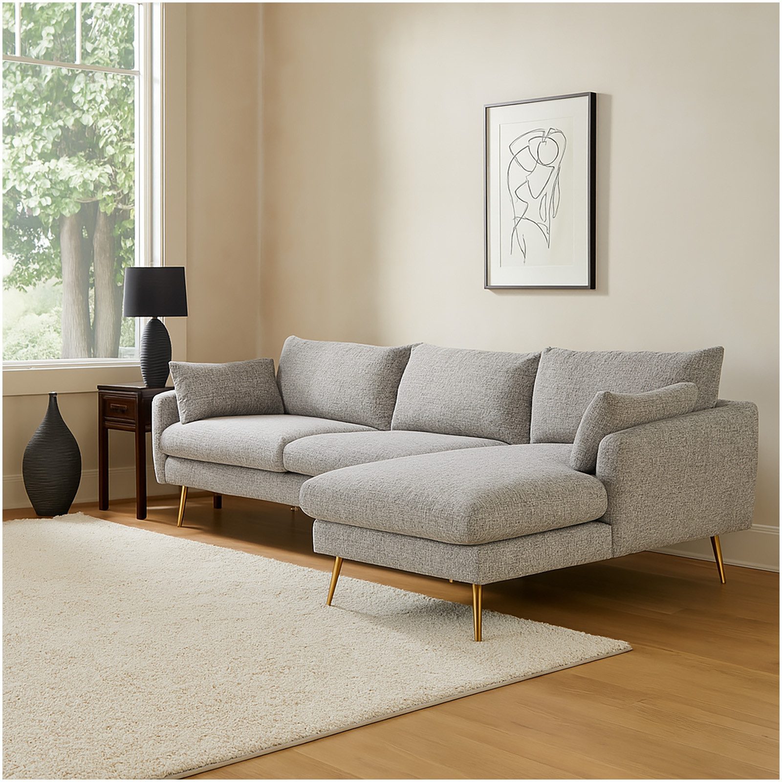 HTI-Living Ecksofa Modernes Ecksofa mit Ottomane rechts, Stück 1 Teile, Polsterecke mit Kissen