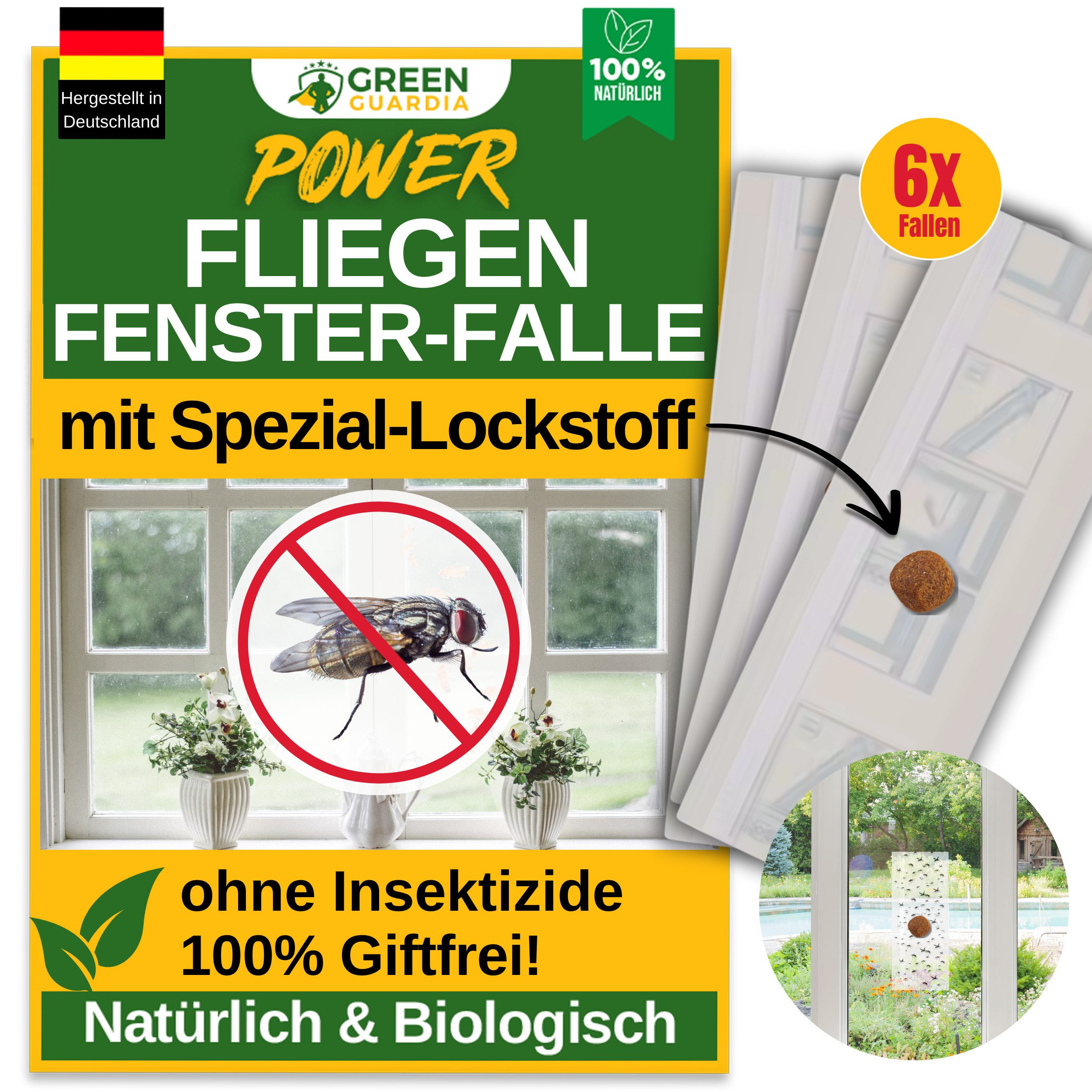 Insektenfalle Fliegen Fenster-Falle mit Spezial-Lockstoff - insektizidfrei