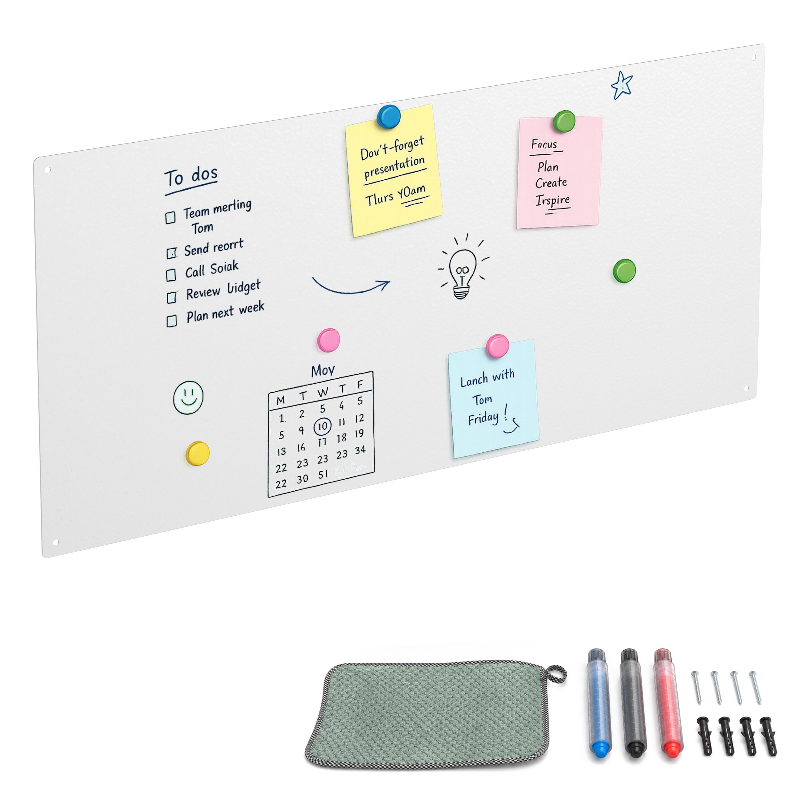 relaxdays Magnettafel Stahl beschreibbar, (13-tlg), weiß, 70 x 30 cm