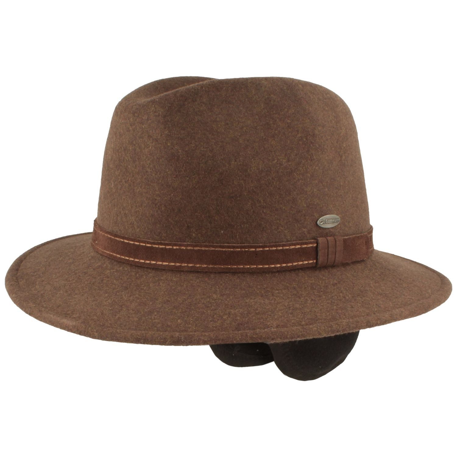 Göttmann Filzhut Outdoor Wollfilz-Hut mit Ohrenklappen & Wildlederband
