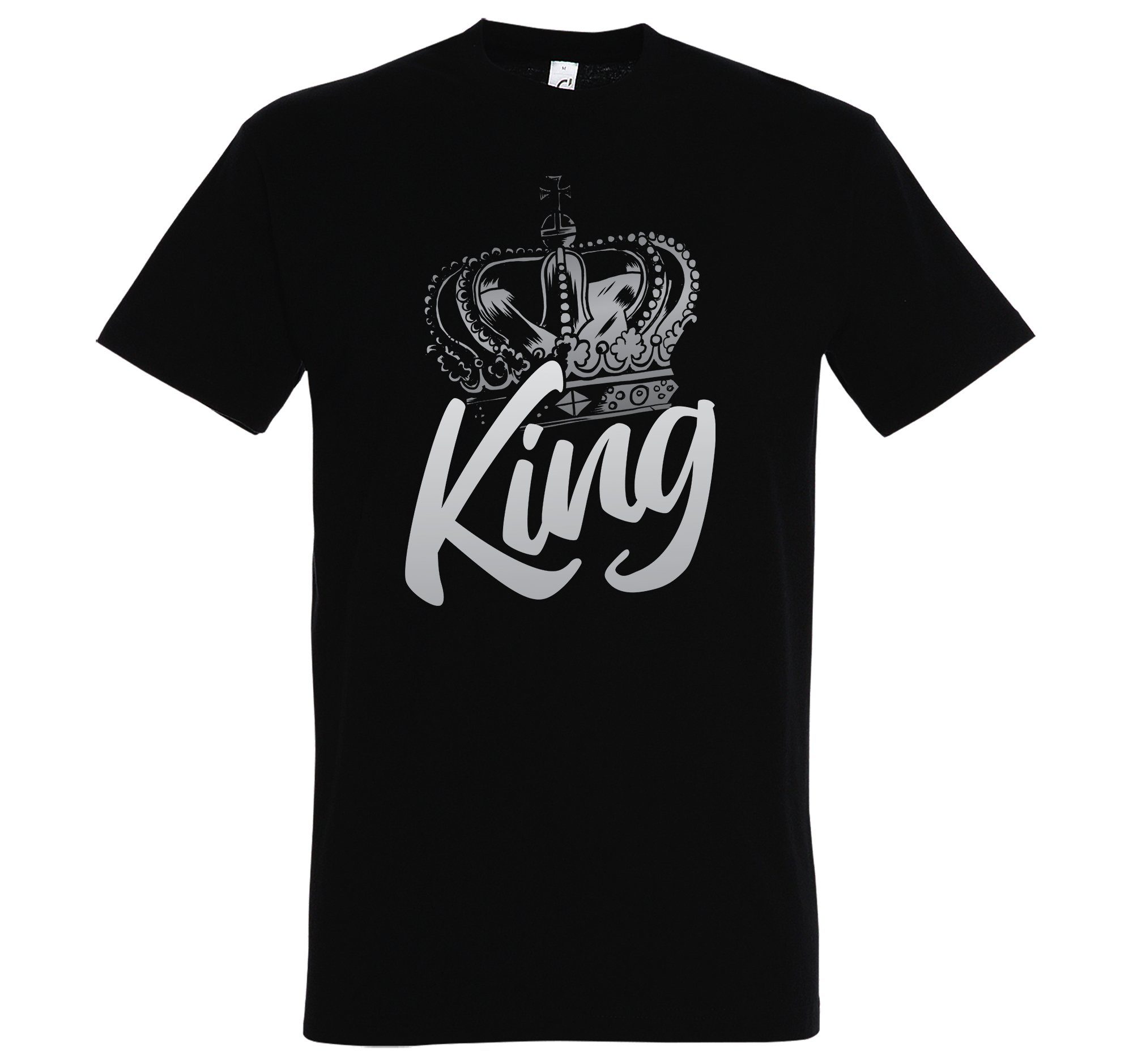 mit Youth Shirt Frontprint Krone trendigem Herren Schwarz King König T-Shirt Designz