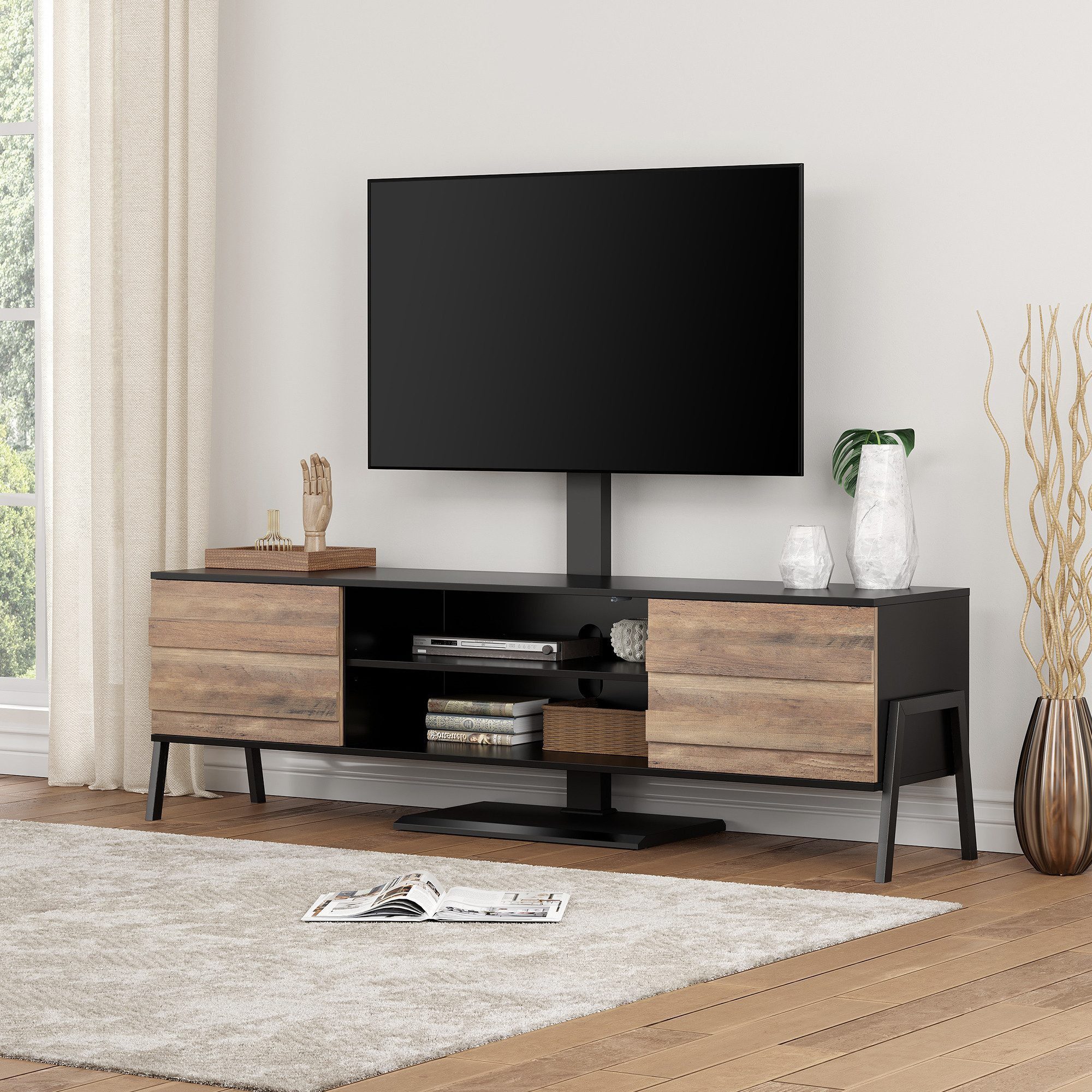 FITUEYES TV-Ständer höhenverstellbar, ±35° schwenkbar, 50-80 Zoll, (bis 80,00 Zoll, Eisenbasis, mit Sicherheitsschloss, Kabelmanagement) – Bild 2 von 5