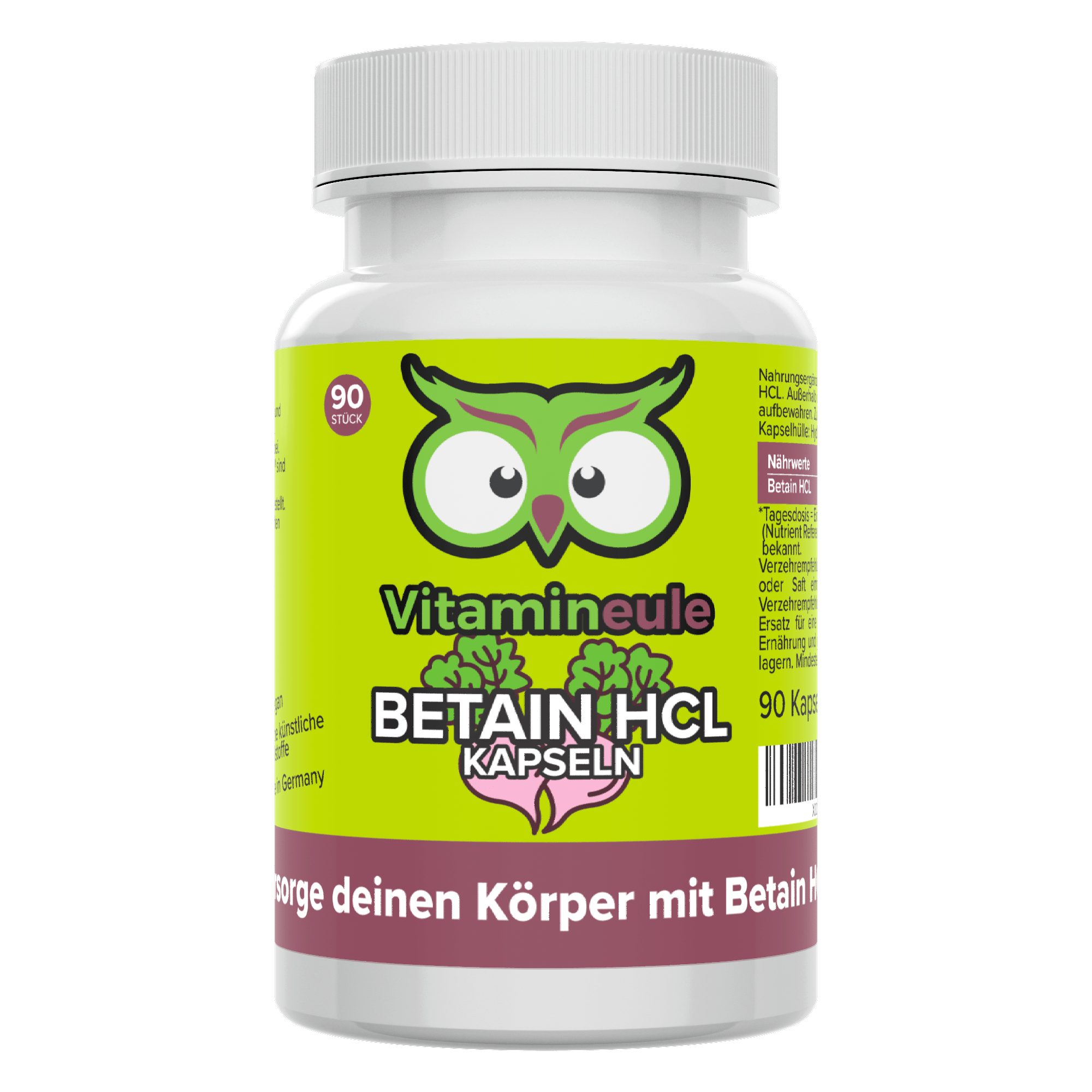 Betain HCL Kapseln - 500 mg natürliches Betain HCL pro Kapsel - Kapsel