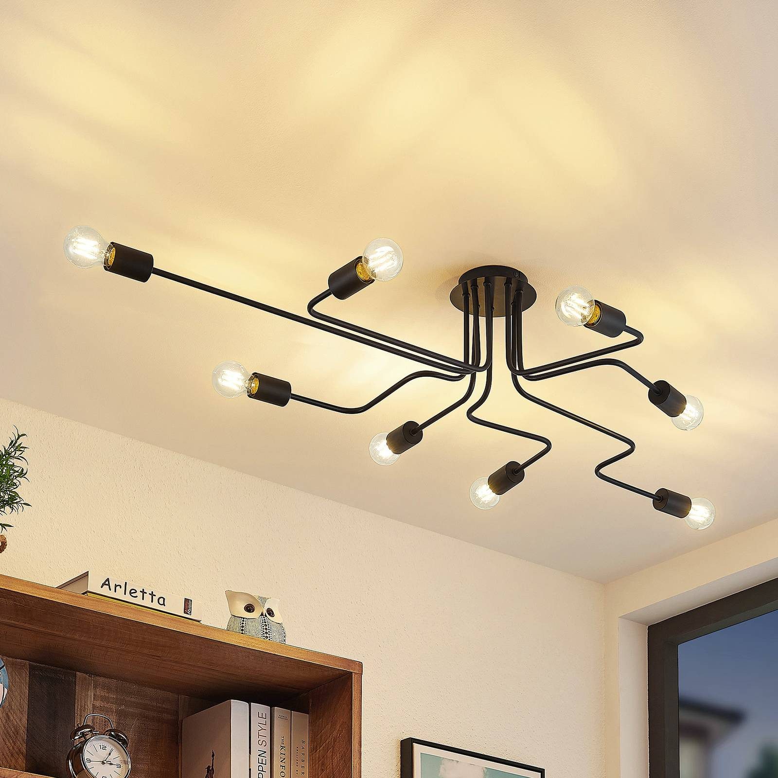 Lindby Deckenleuchten Elimar, Metall, Schwarz IP20, 8 x 60 W günstig online kaufen
