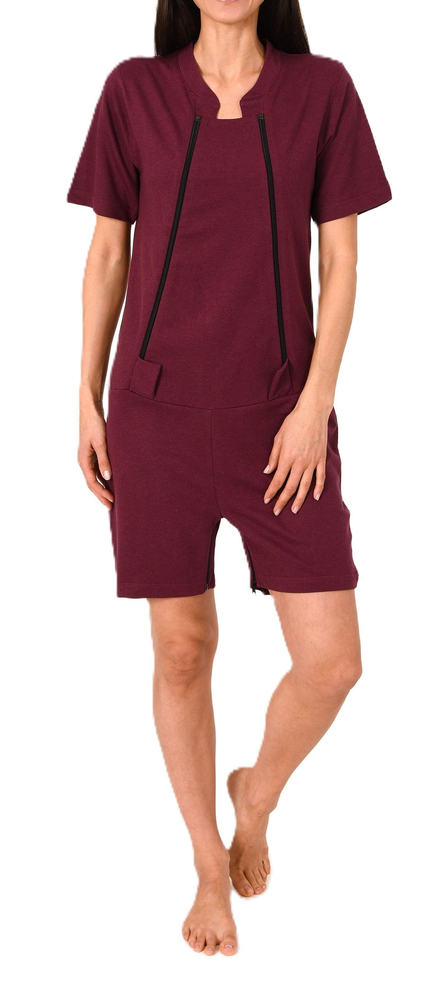 Normann Pyjama Damen Pflegeoverall kurzarm mit Reissverschluss Vorne und am Bein