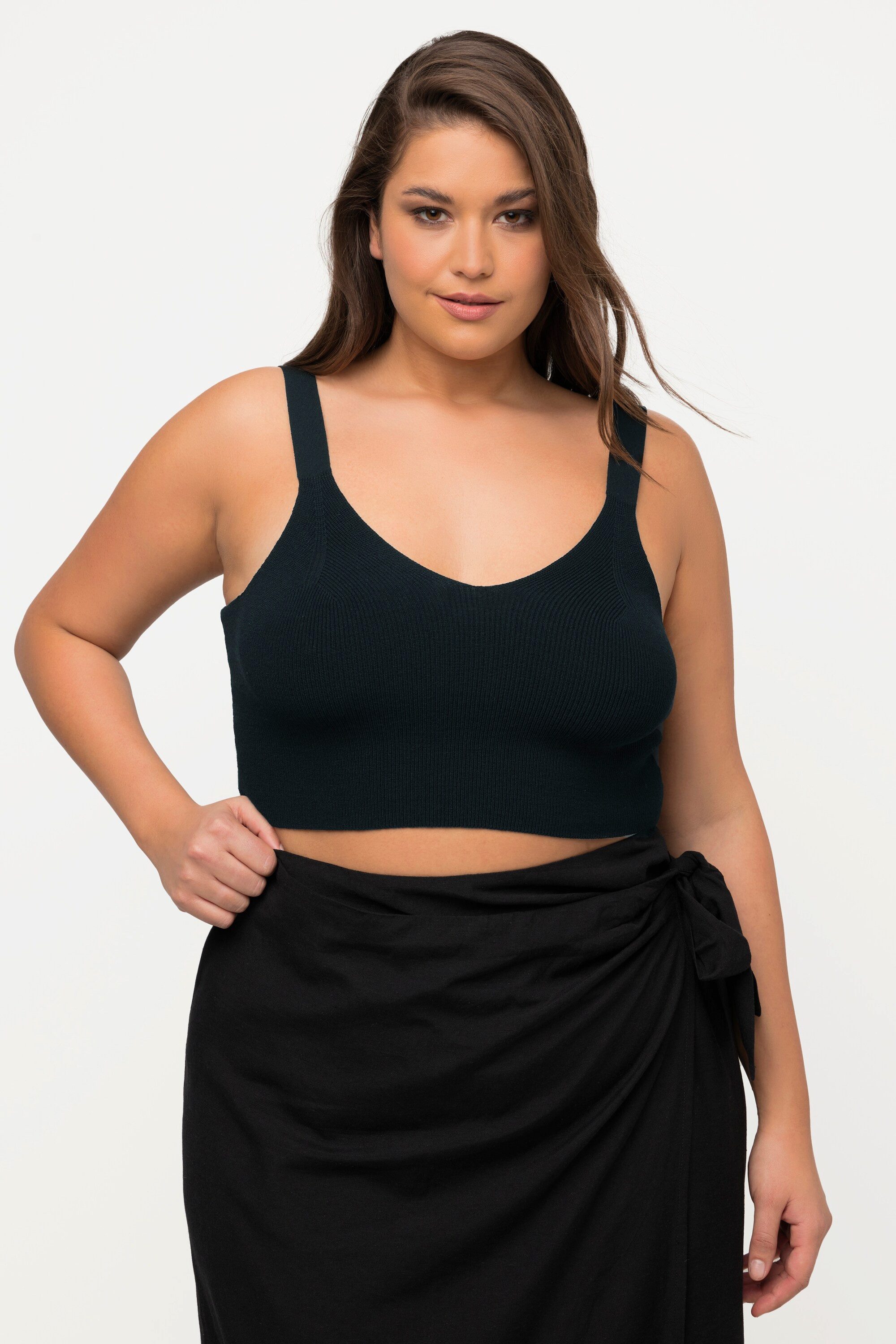 Ulla Popken Pullunder Strick-Bustier Rippstrick V-Ausschnitt