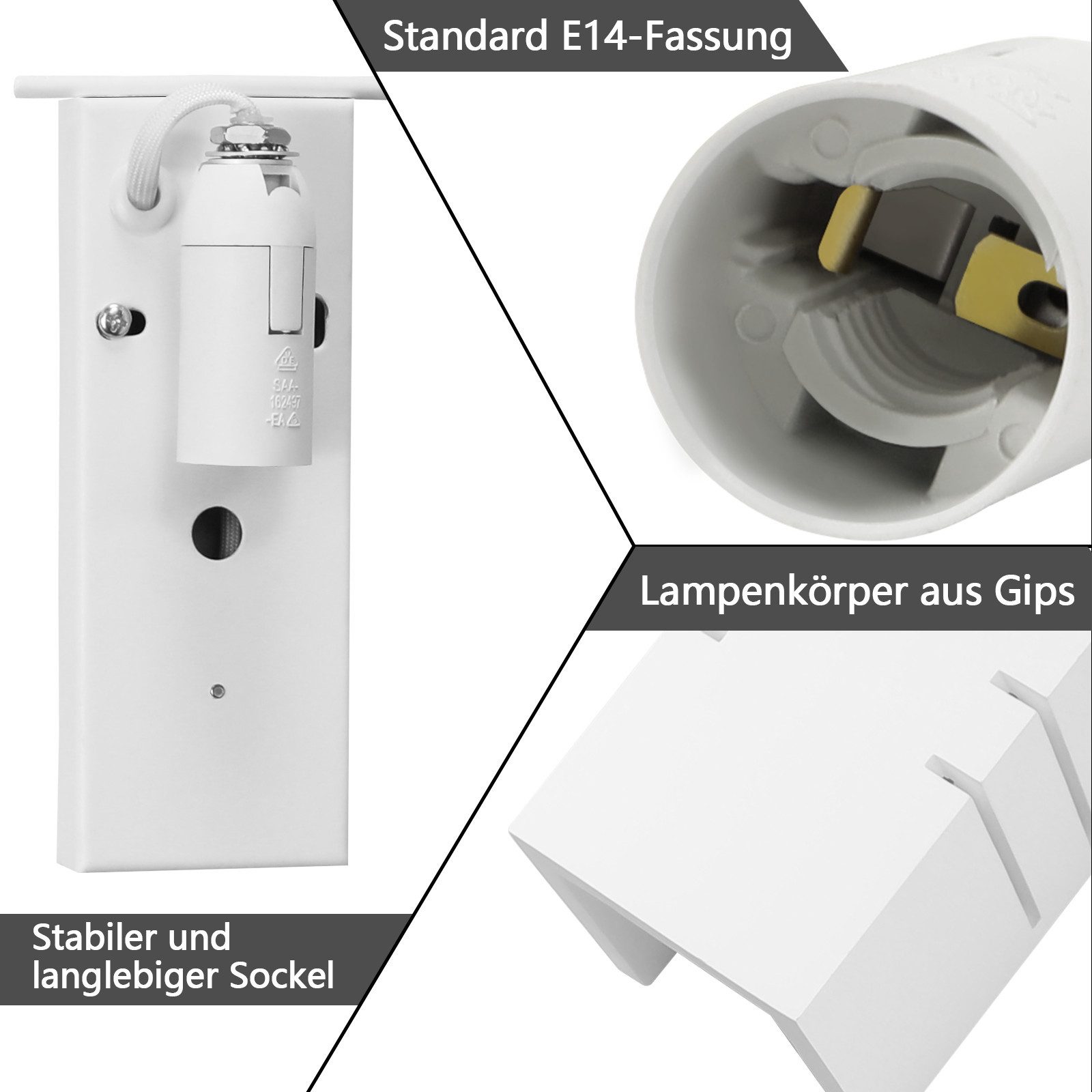 ZMH Wandleuchte innen Weiß 1/2 Stück E14 Modern Wandlampe Schlafzimmer Flur, ohne Leuchtmittel, 2 Stück,Max.40,Flurlampe,auch für Wohnzimmer und Esszimmer – Bild 4 von 5