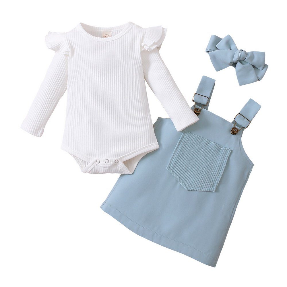 Hosenträgerrock Set + 2-in-1-Kleid Stirnband 3-tlg kontrastfarben, Lapastyle Elegantes + in süßes Baby-Set Baby-Overall Geburtstagsparty