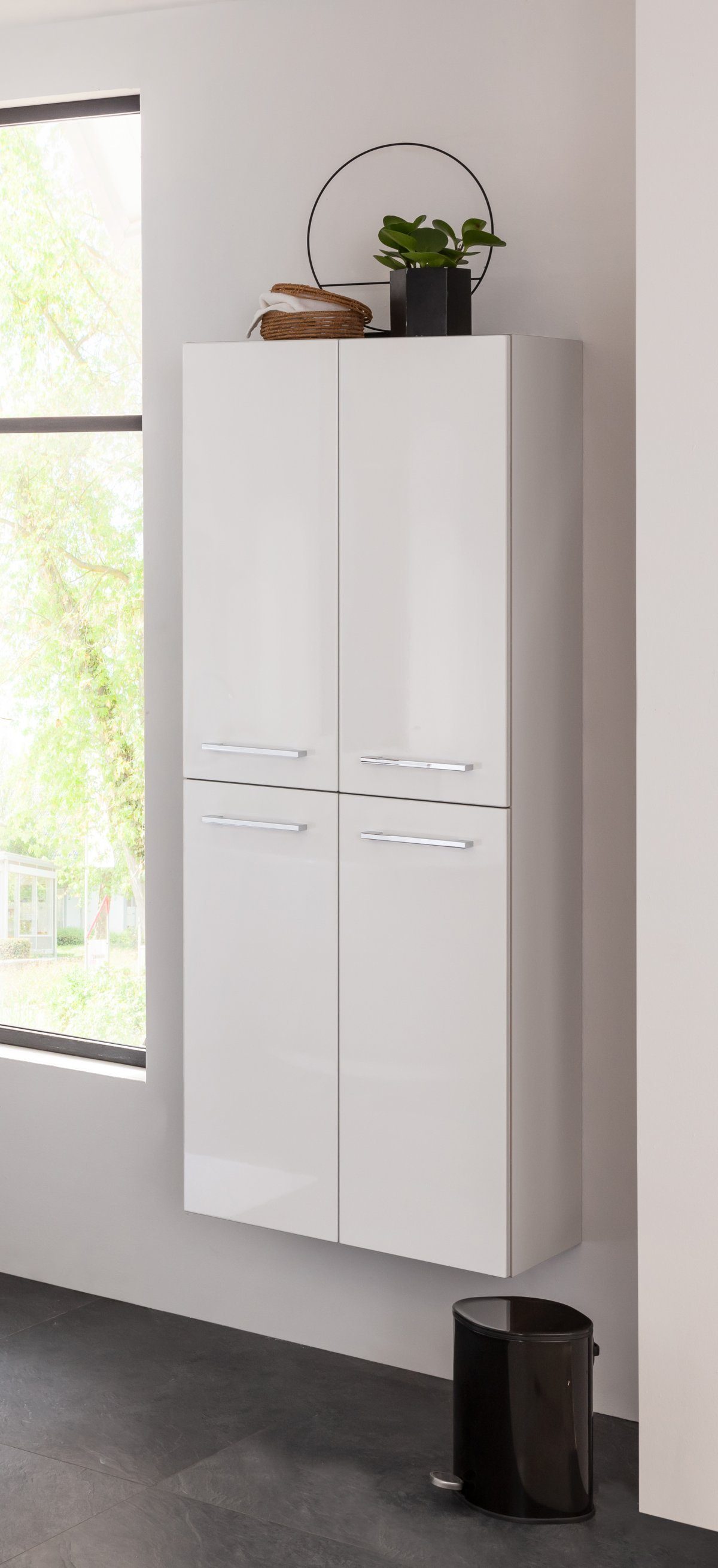 FACKELMANN Hochschrank Verona Doppel Hochschrank mit Innenschublade - Weiß Hochglanz - Weiß