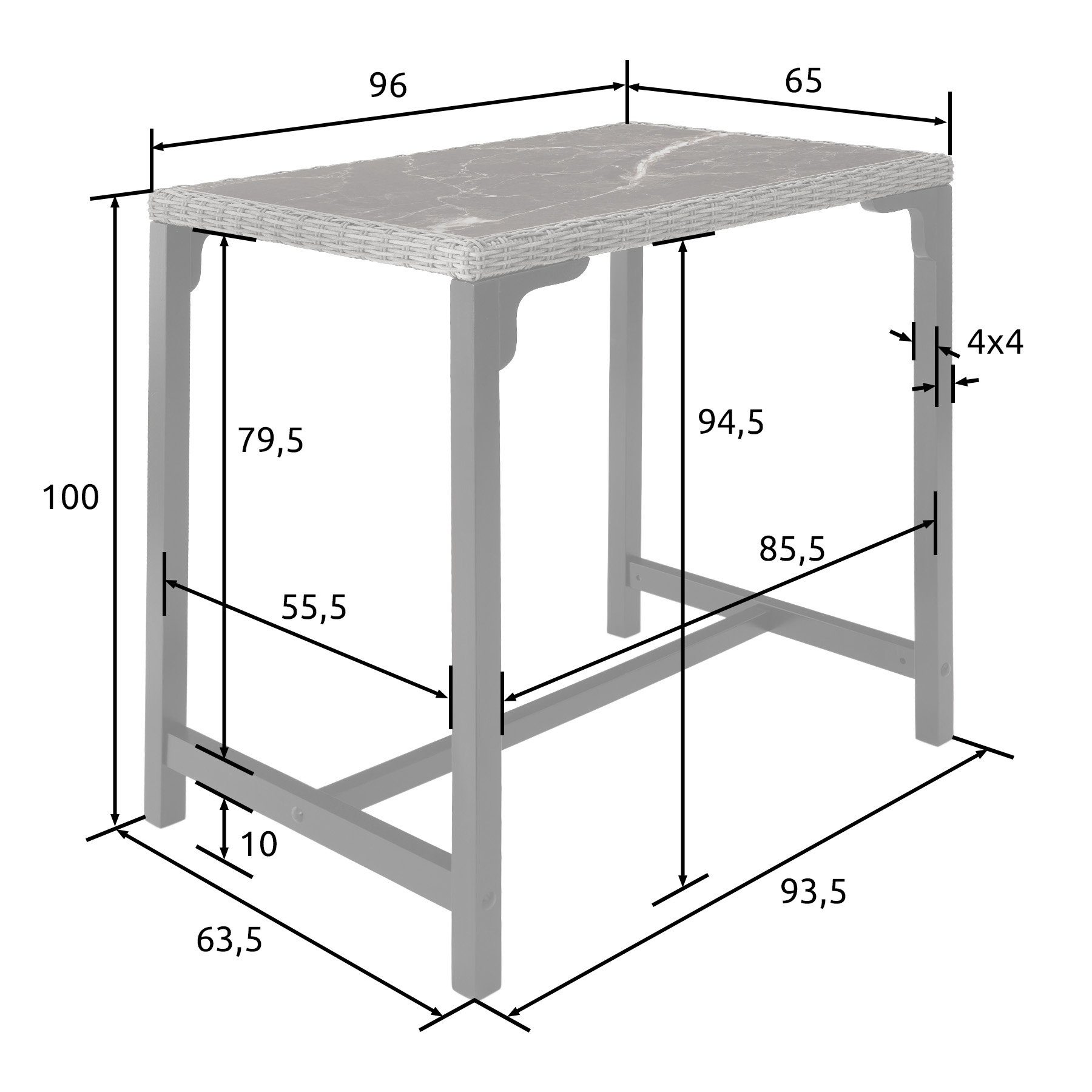 tlg) grau tectake Kutina 1 Gartentisch (1-St.,