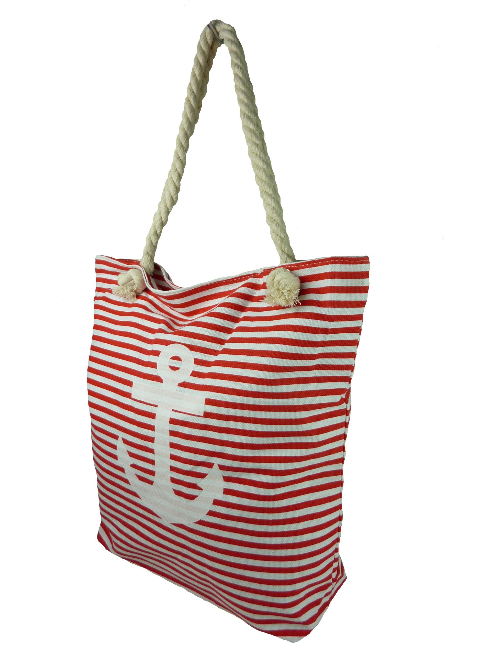 Taschen4life Strandtasche maritime Strand Tasche 1604, gestreift mit Anker Motiv, Stofftasche, Canvas (Segeltuch), mit Reißverschluss