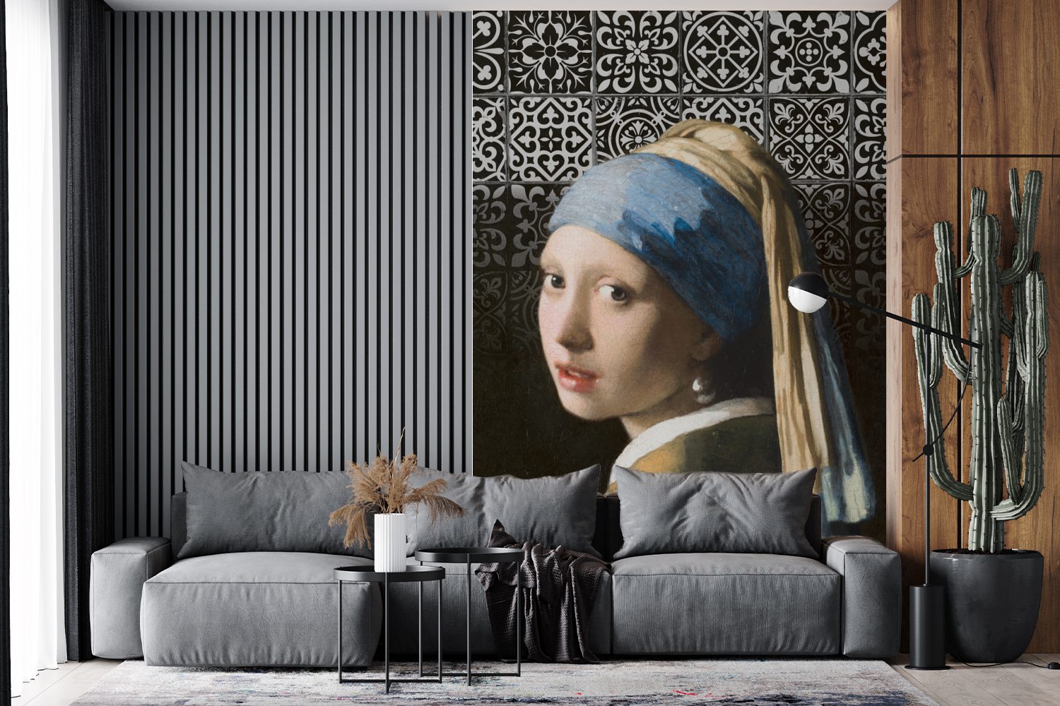 Mädchen Vinyl - - Vermeer Tapete Blau, mit Wandtapete Wohnzimmer, Montagefertig (3 Johannes Perlenohrring bedruckt, St), MuchoWow Fototapete Matt, Delfter für