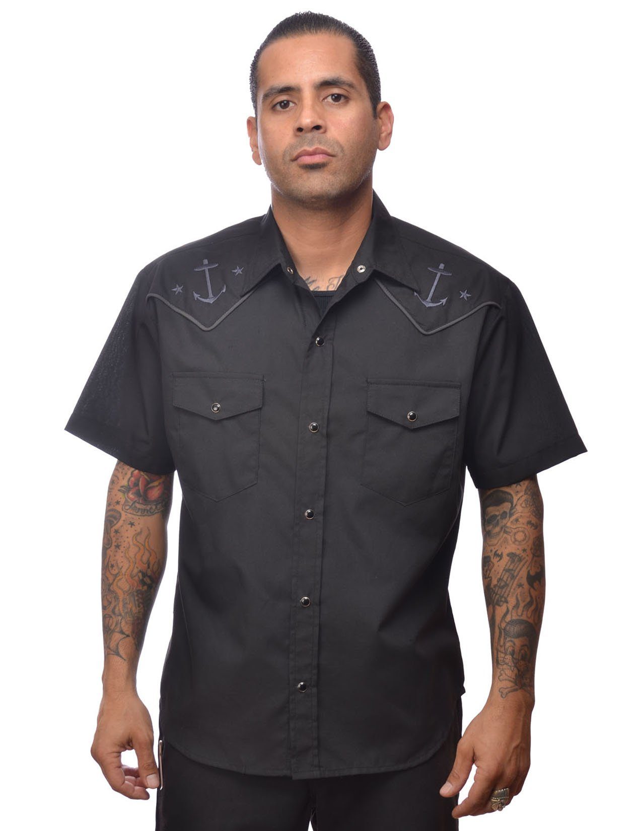 Steady Clothing Kurzarmhemd Black Anchor Western Shirt Vintage Retro