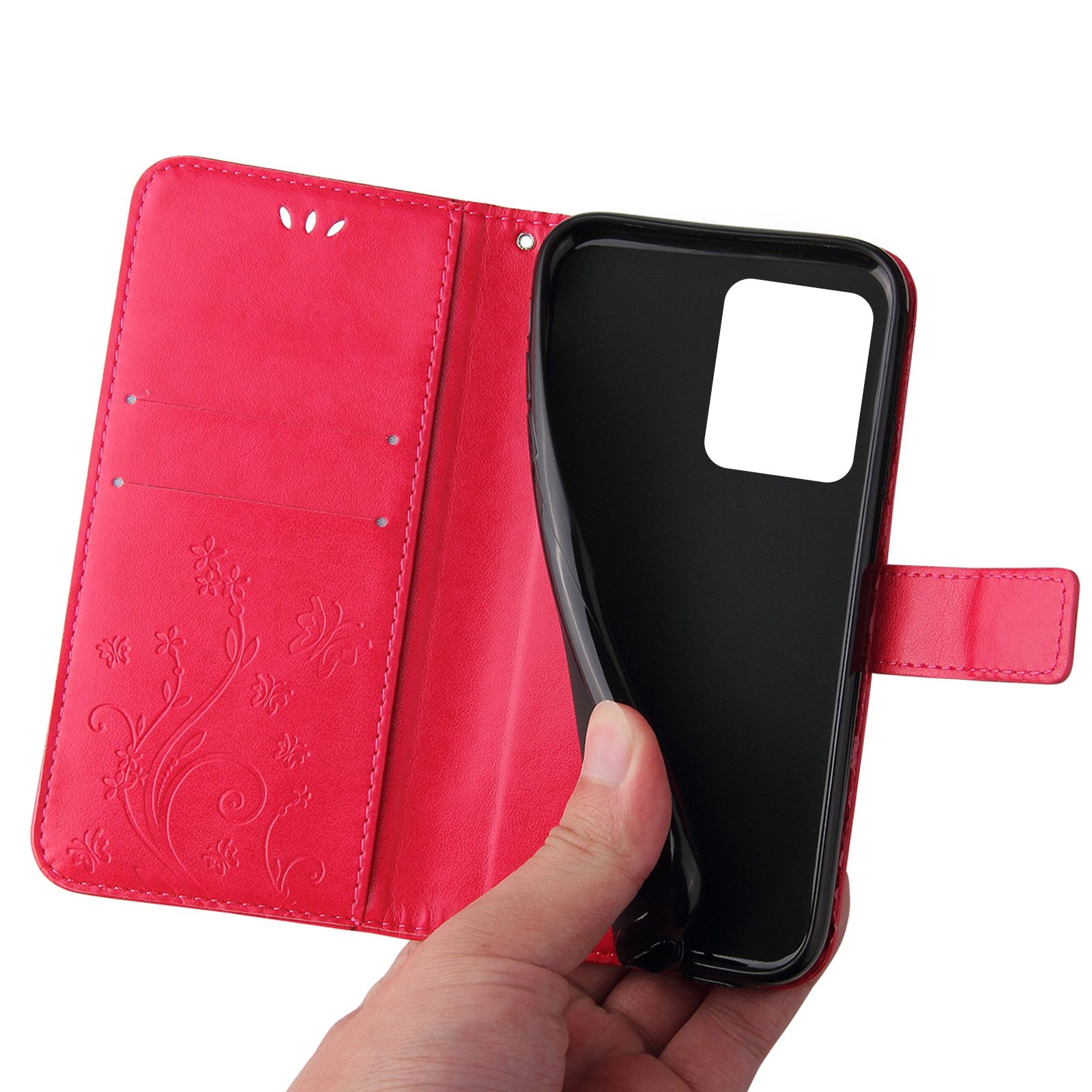 Tec-Expert Handyhülle Cover Tasche Hülle für Motorola Moto G14 6.5 Zoll, 6.5", Klapphülle Case mit Kartenfach, Motiv Blumen, mit Schutzglas