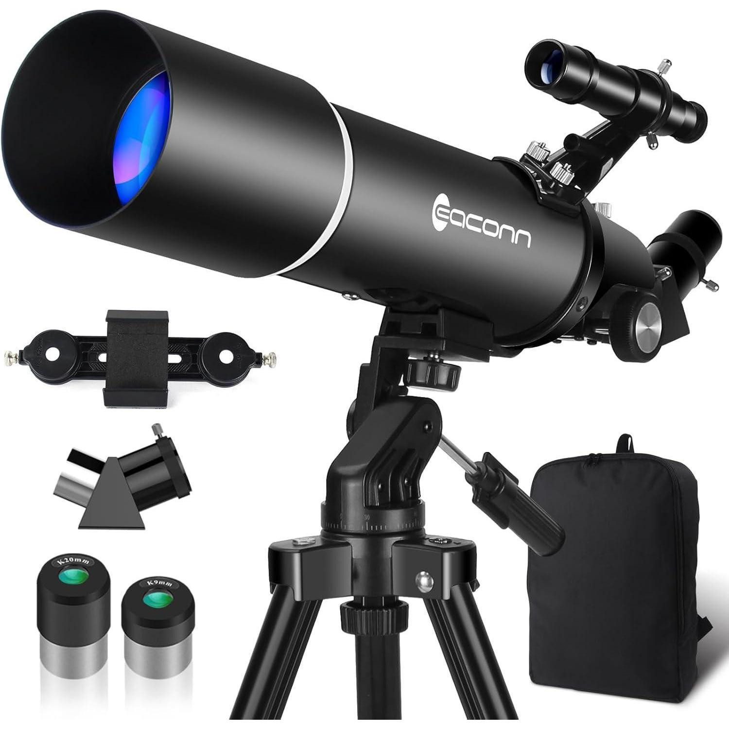 LuxusKollektion Linsenteleskop Teleskop 80mm 600mm Anfänger Stativ Telefonadapter Black – Bild 2 von 5