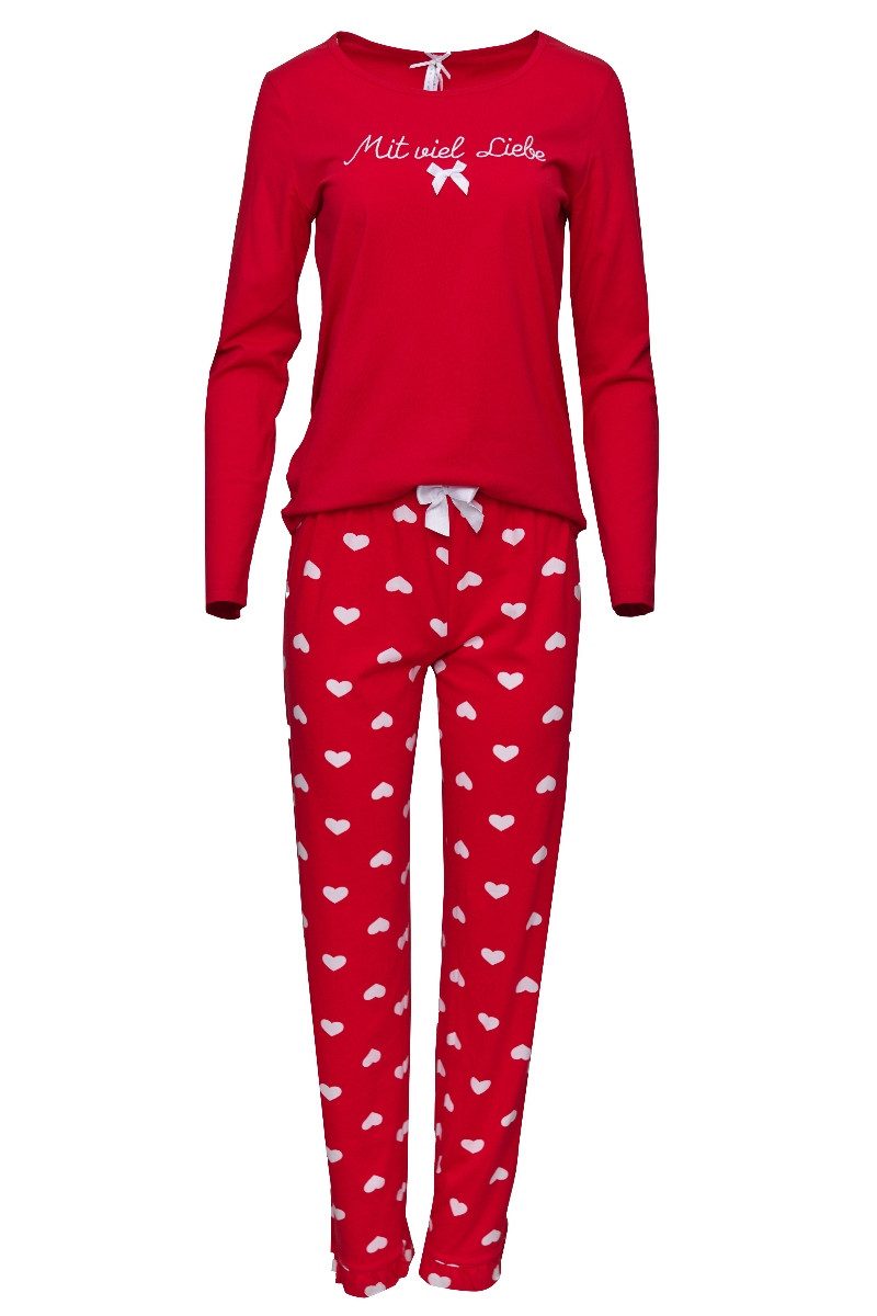 Louis & Louisa Schlafanzug Pyjama Damen - MIT VIEL LIEBE - rot