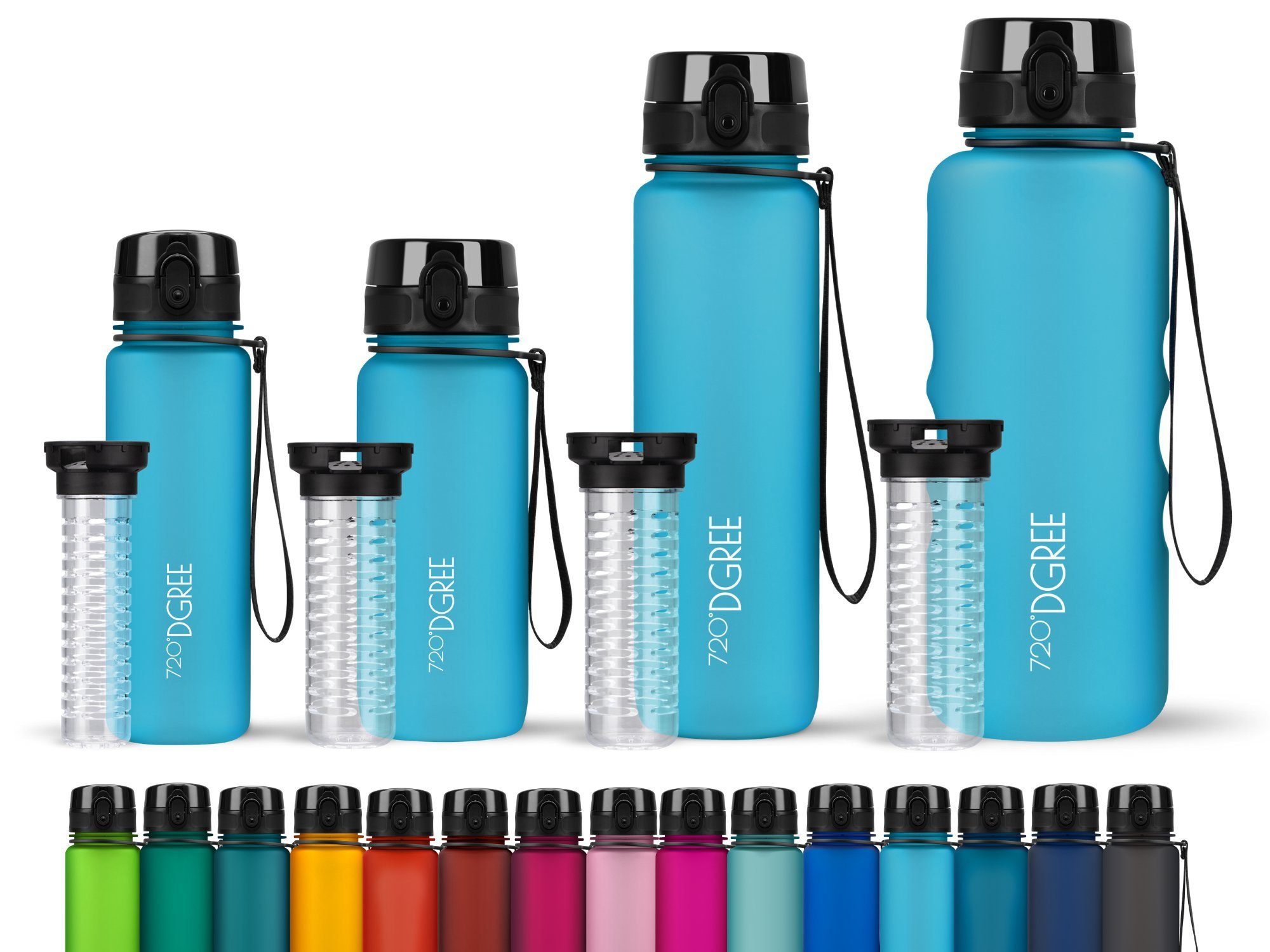 720°DGREE Trinkflasche uberBottle Sportflasche für l auslaufsicher Wasserflasche liter, Fahrrad mit Outdoor, Sport Früchtebehälter, 1,5 Schule, und 500ml,650ml,1 blue sky