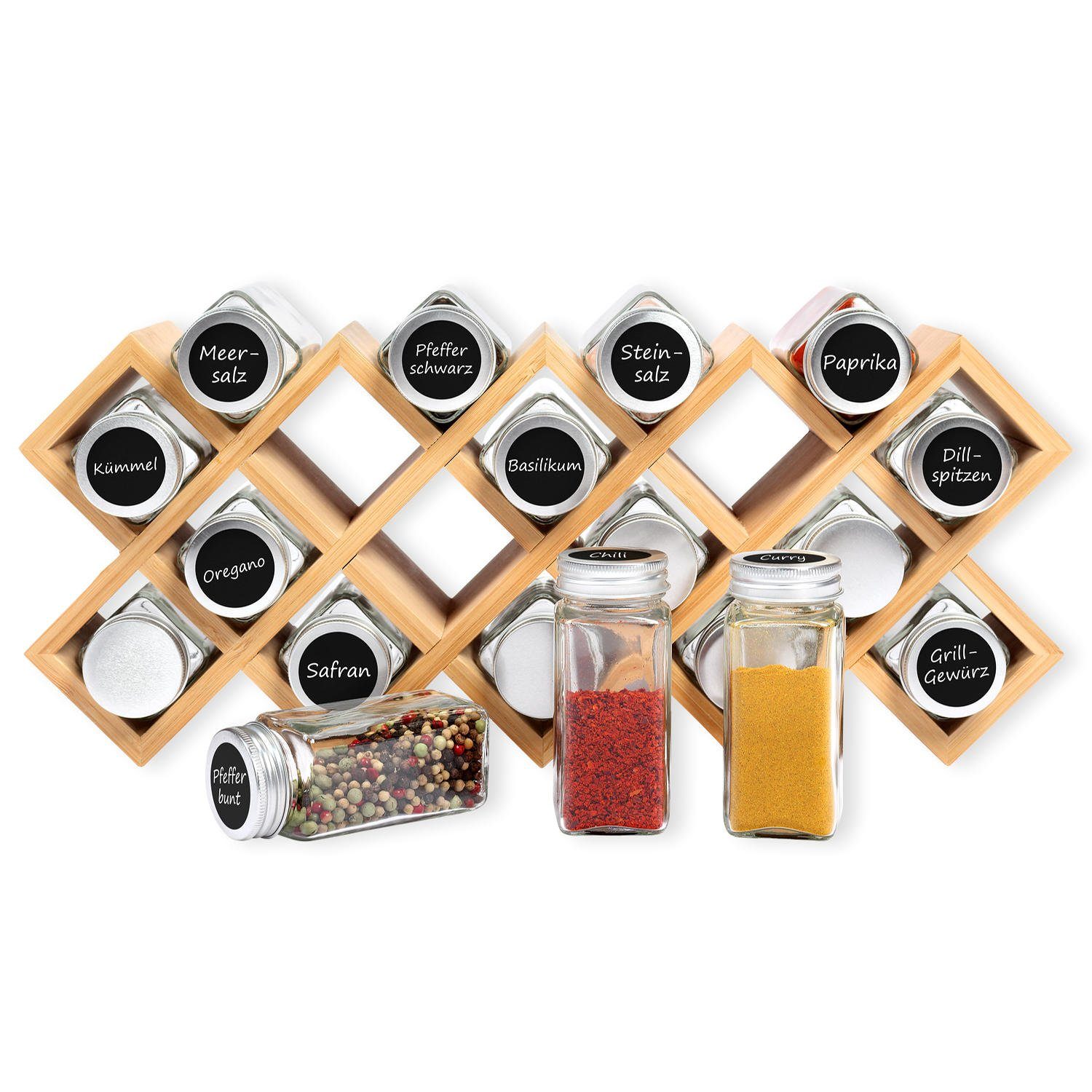Schramm Gewürzbehälter Schramm® Bambus Gewürzregal mit 18 Gewürzgläsern ink günstig online kaufen