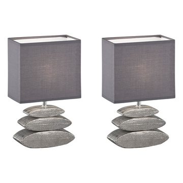 etc-shop Tischleuchte, Leuchtmittel nicht inklusive, 2x Tischleuchte Nachttischlampe Keramikfuß chrom Textilschirm