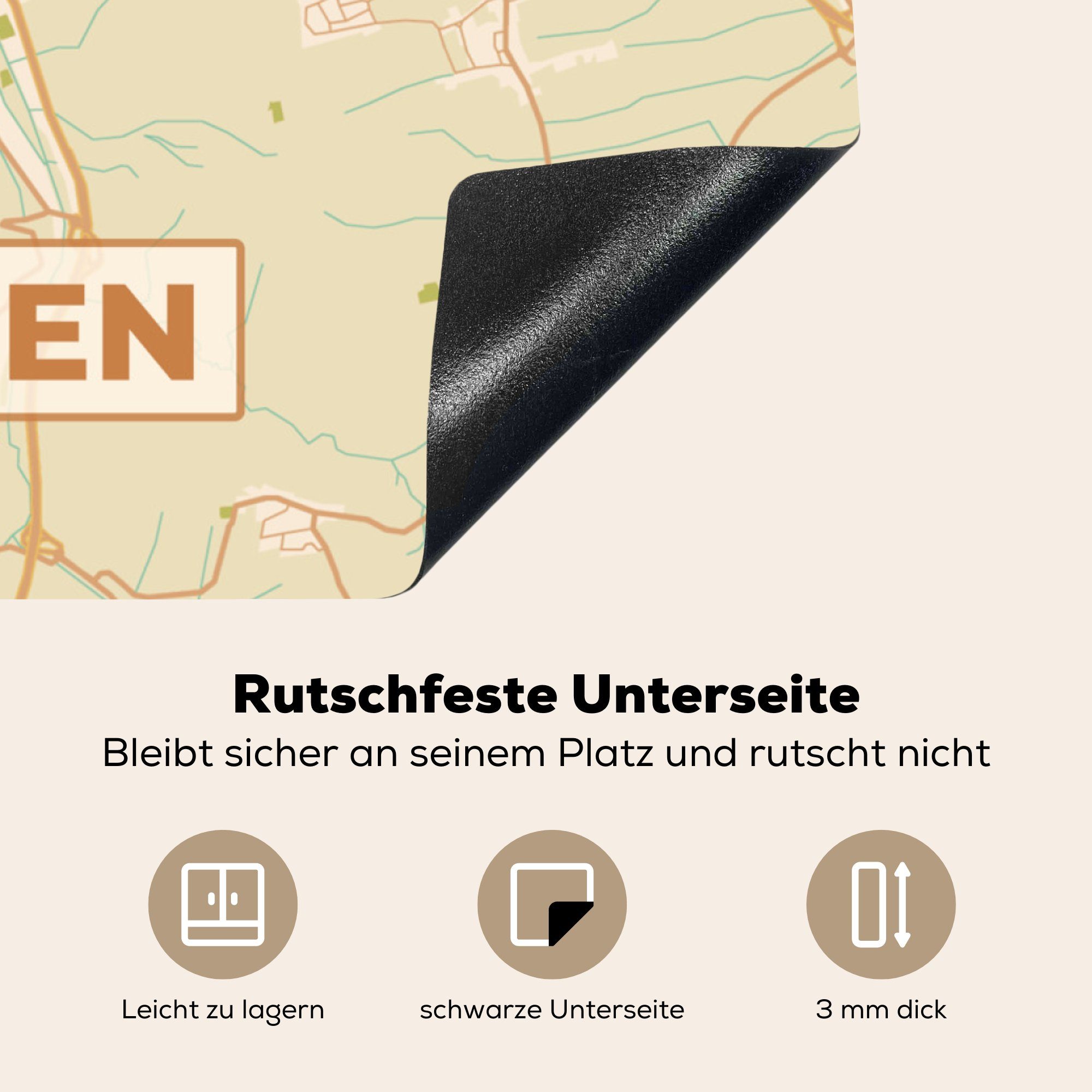 Tübingen Vinyl, MuchoWow Stadtplan - küche für Karte, - tlg), Vintage cm, Ceranfeldabdeckung, - Herdblende-/Abdeckplatte (1 78x78 Arbeitsplatte