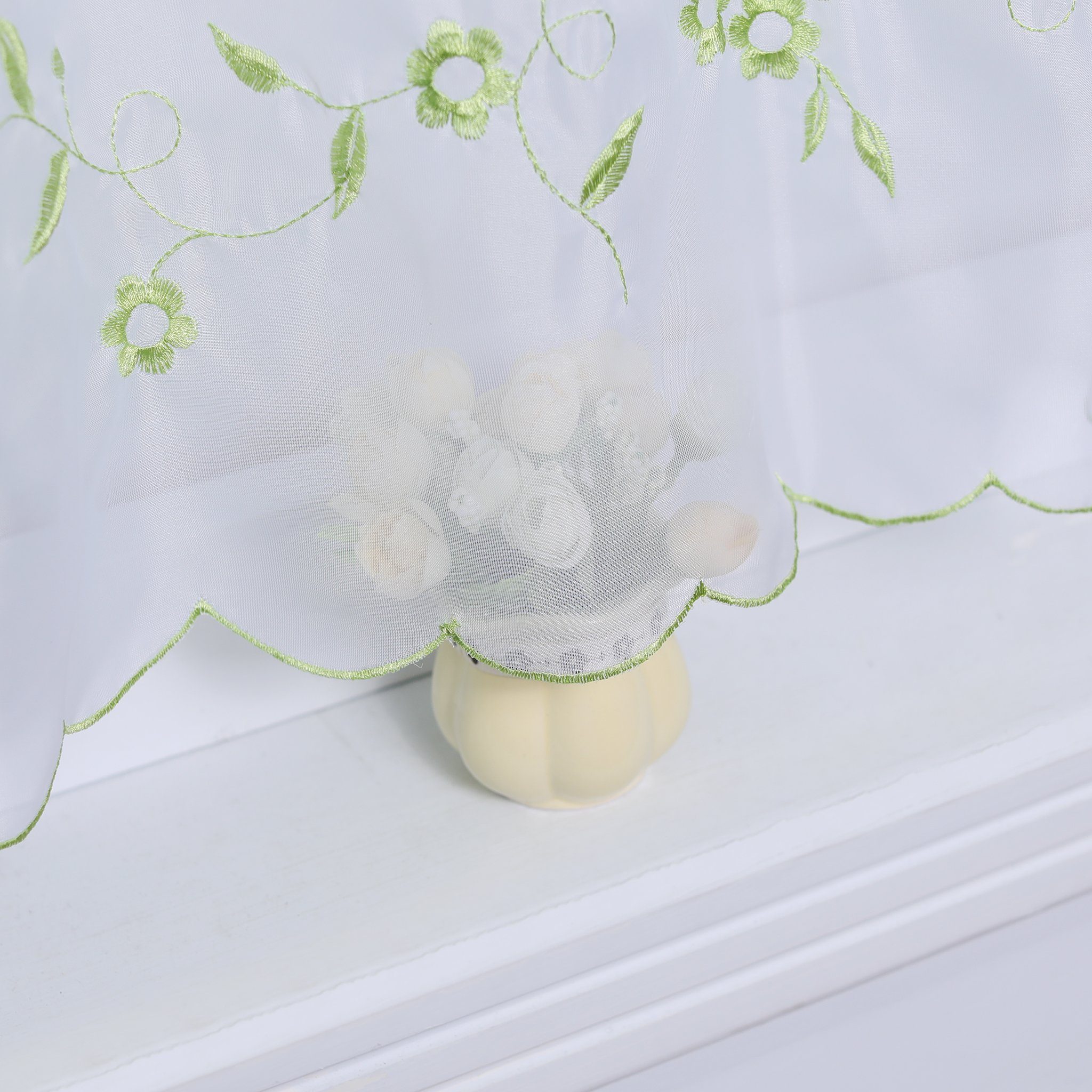 Kurzstore, Vorhang Blüten-Stickerei, Joyswahl, Voile Cafe Scheibengardine, transparent, mit grün