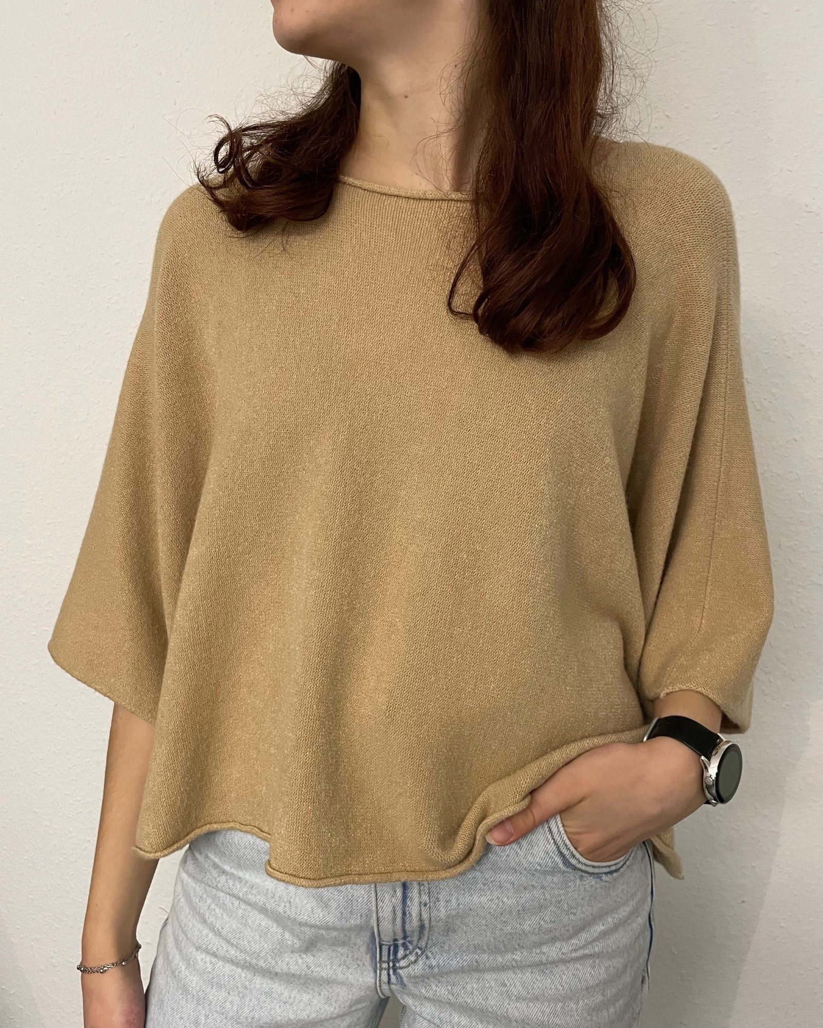 ITALY VIBES Strickpullover LIVIA - lässiger Pullover - U-Boot Ausschnitt - ONE SIZE passt hier Gr. XS - L camel