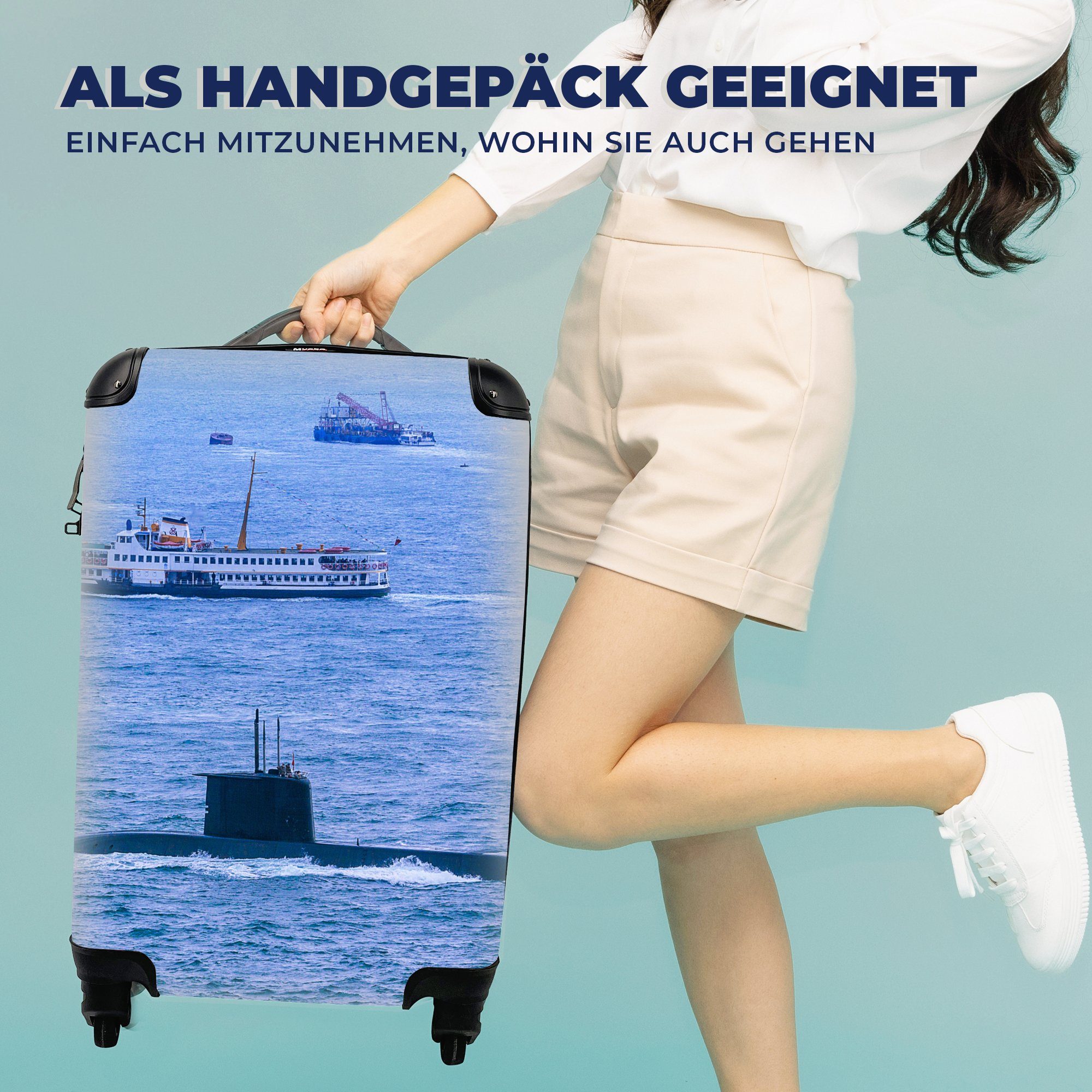 4 Handgepäck Reisetasche mit für Handgepäckkoffer U-Boot MuchoWow See, Ferien, auf Rollen, Reisekoffer Ein Trolley, rollen,