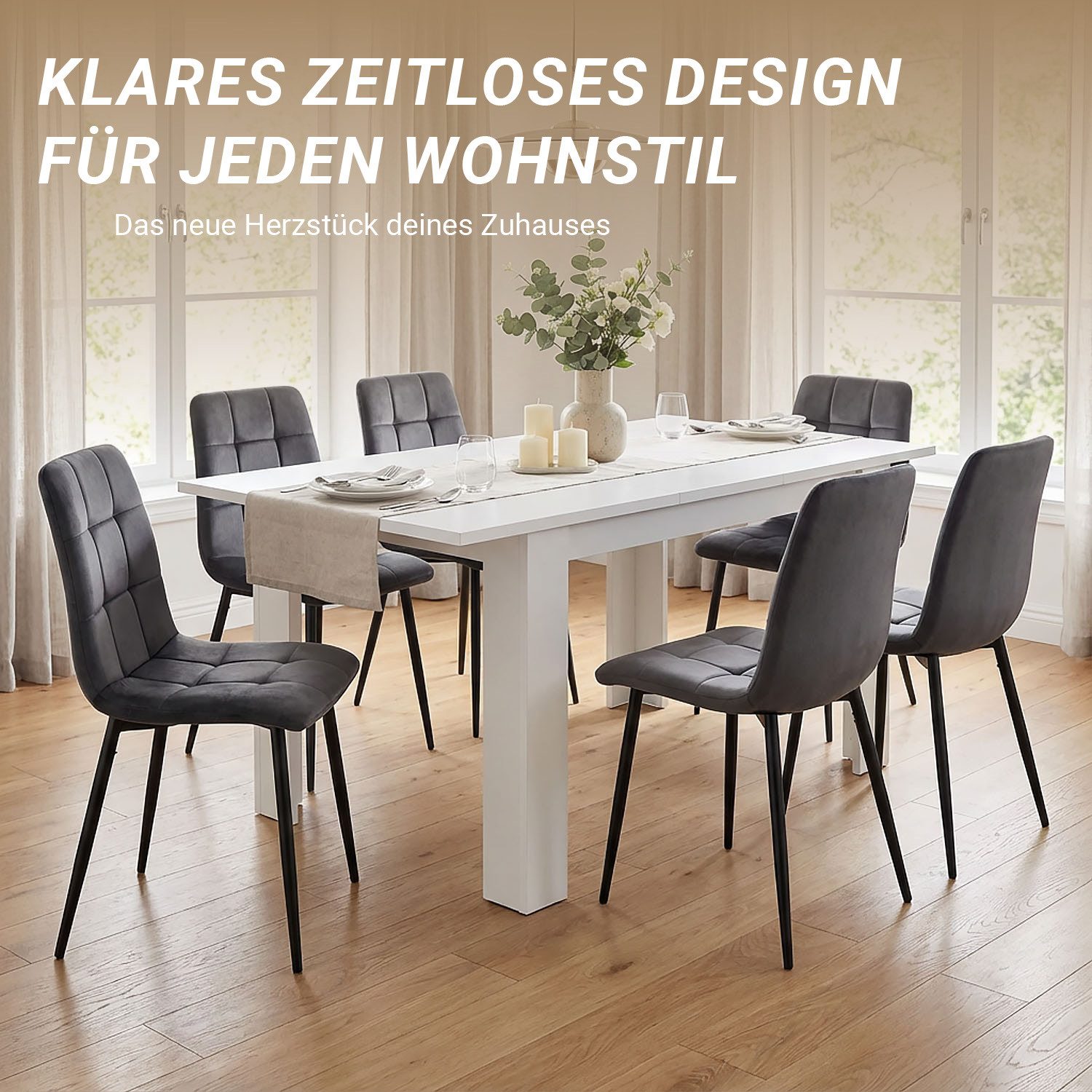 Homestyle4u Esstisch ausziehbar 80x120 auf 80x160 Holztisch Küchentisch Holz modern, Weiß, ausziehbar auf 80x160, Esszimmertisch