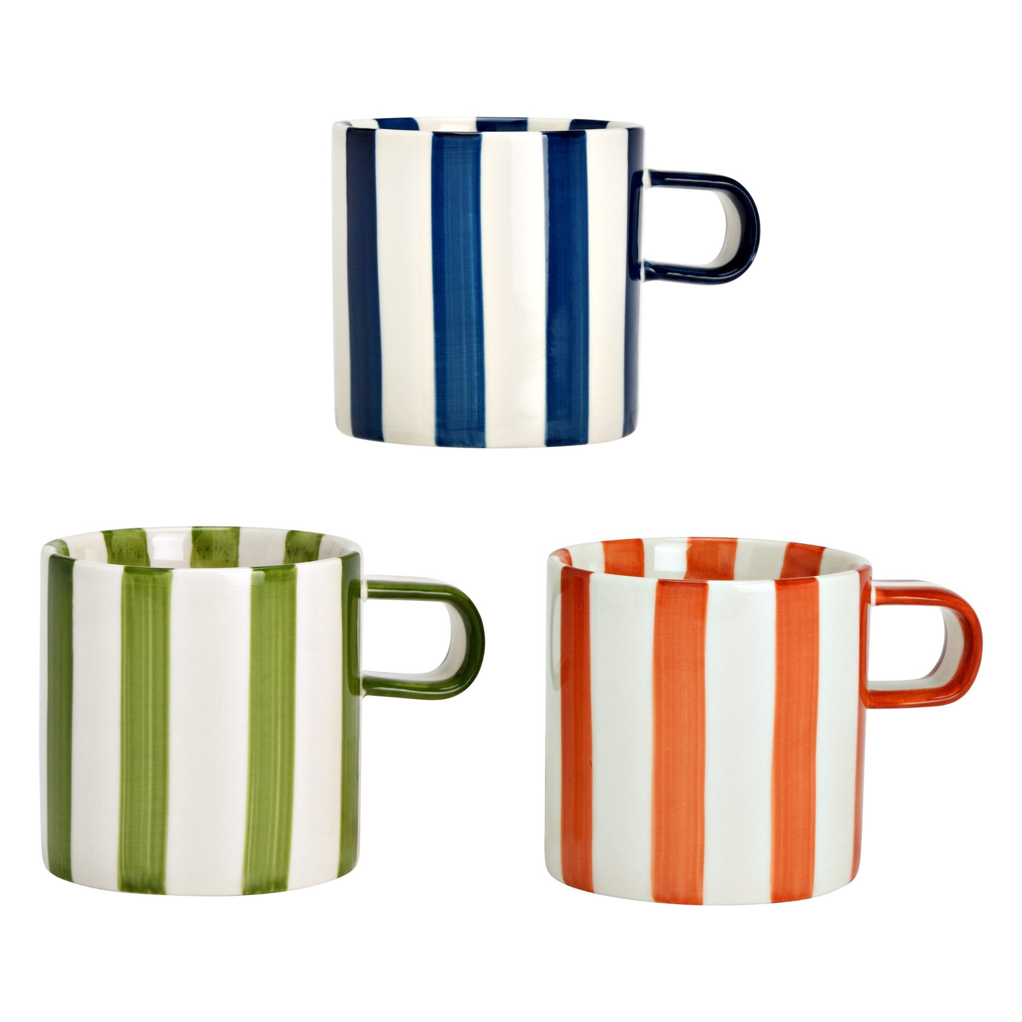 matches21 HOME & HOBBY Tasse Porzellan Tassen 3er Set, Dopamin Teetassen mit Streifen 240ml, 3-tlg., Porzellan, Kaffeebecher für Tee & Cappuccino