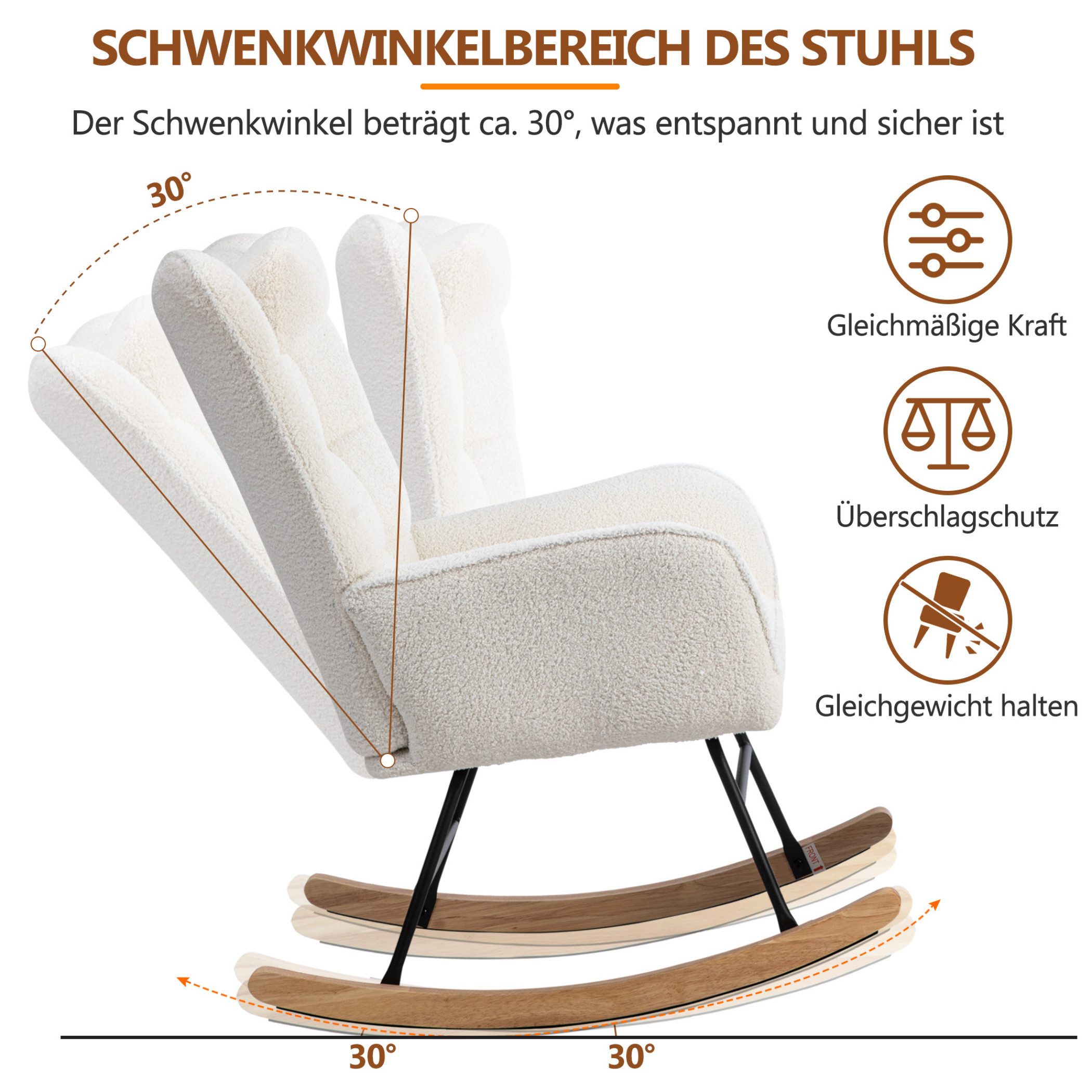 SeedWave Schaukelstuhl Schaukelstuhl Teddy mit Fußhocker und Kopfstütze, weiß, Ergonomischer Stillstuhl, Schaukelsessel für Entspannen, Bis 120kg