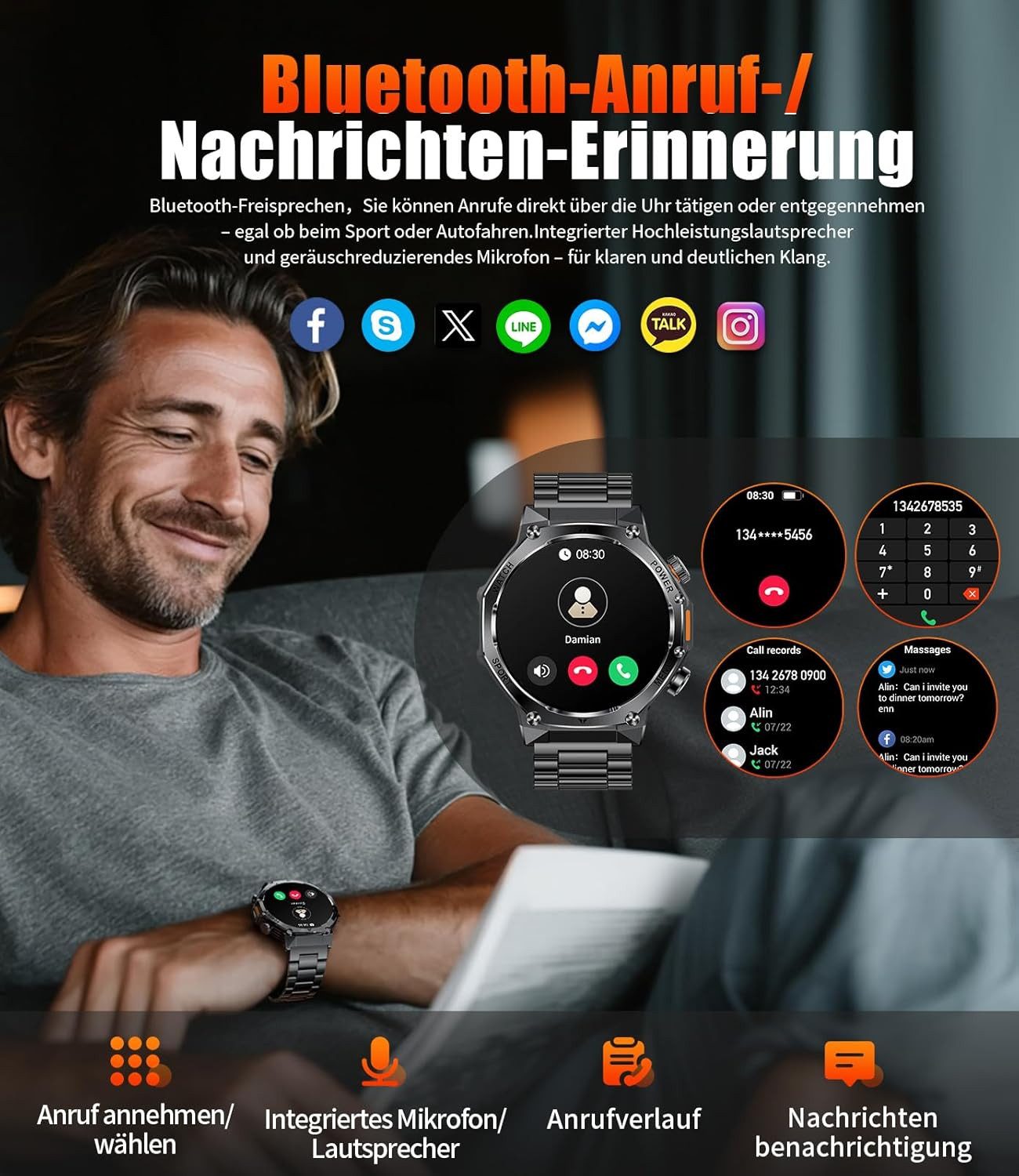 HIRREO Smartwatch (4,4 cm, android ios)