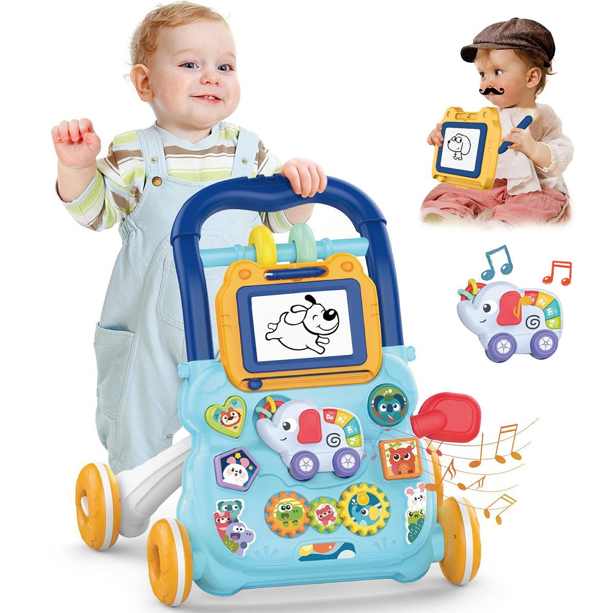 Lauflernwagen Lauflernwagen 5 in 1 Babywalker Lernspielzeug mit Reißbrett blau